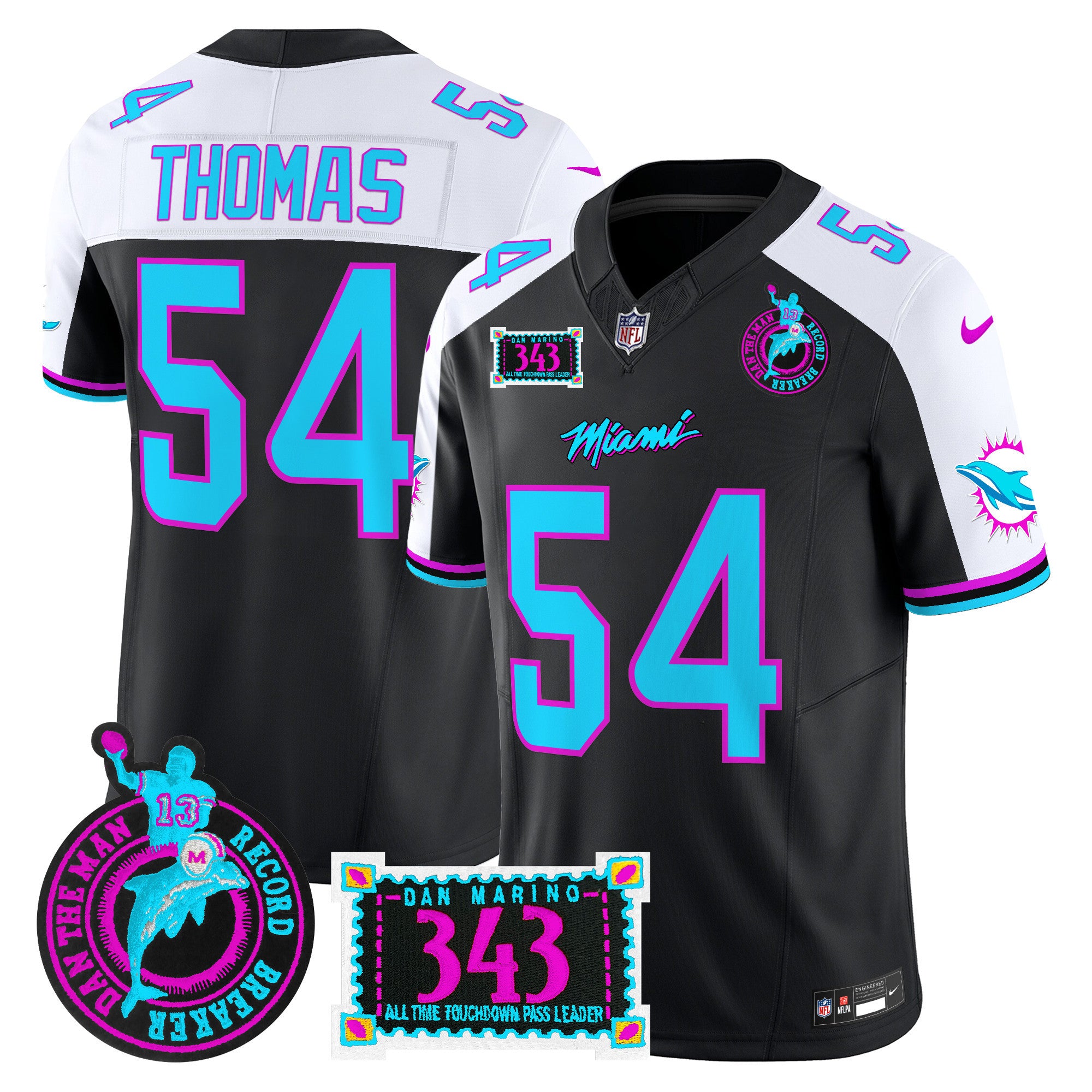 Men's Dolphins "Dan the Man Record Breaker" Patch Vapor Limited Jersey - All Stitched - Black Alternate, Zach Thomas