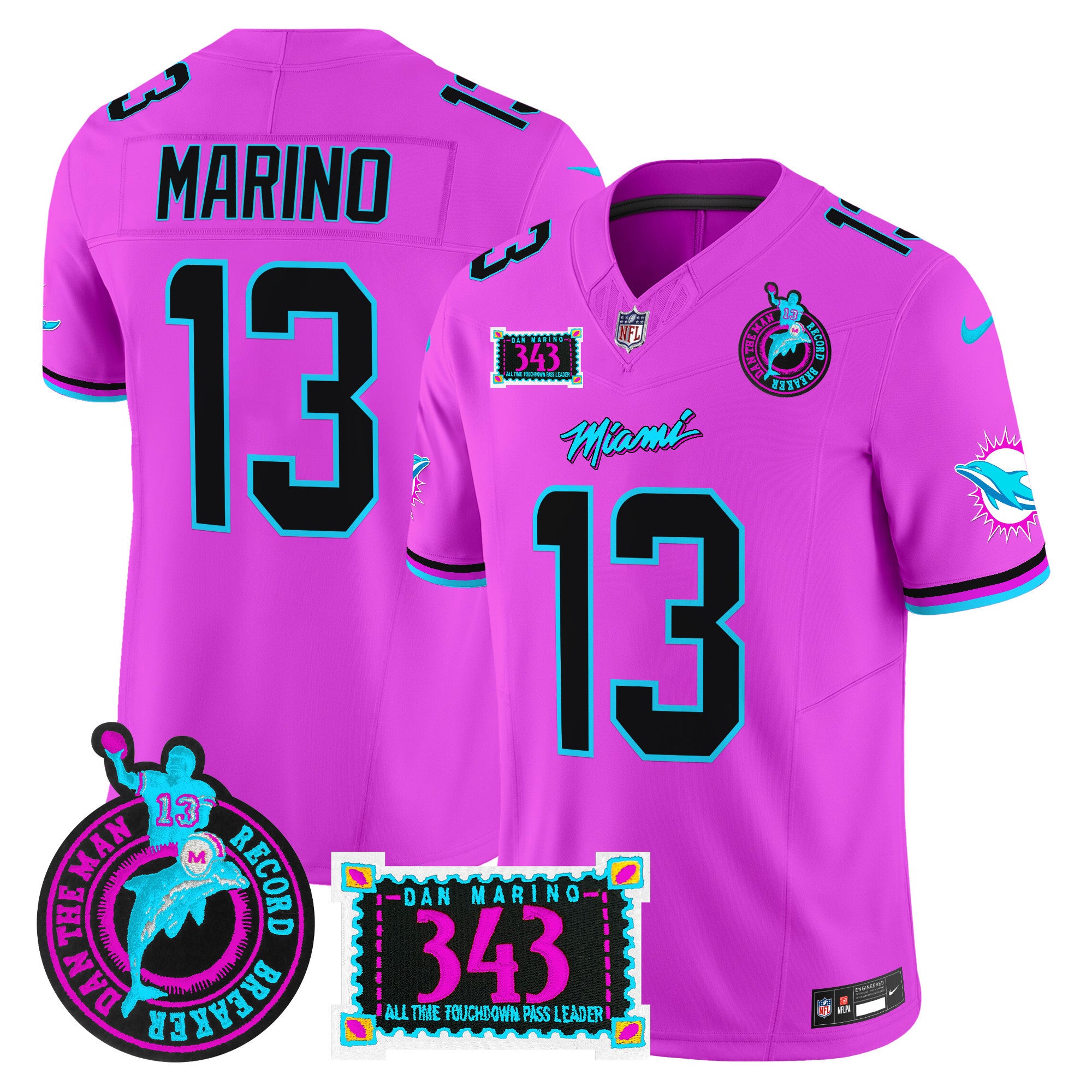 Men's Dolphins "Dan the Man Record Breaker" Patch Vapor Limited Jersey - All Stitched - Pink, Dan Marino