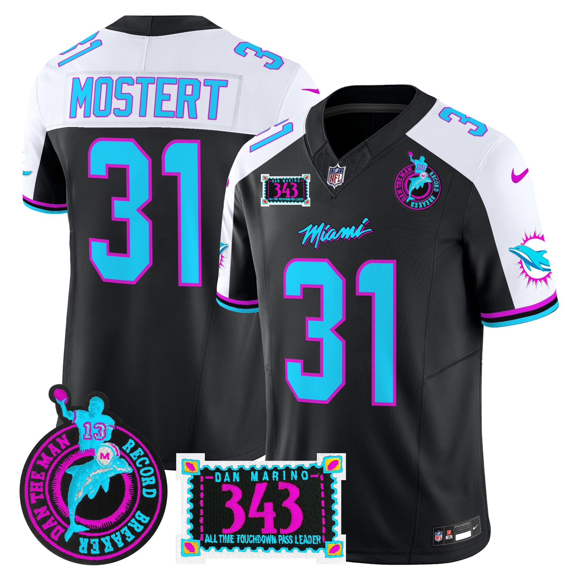 Men's Dolphins "Dan the Man Record Breaker" Patch Vapor Limited Jersey - All Stitched - Black Alternate, Raheem Mostert