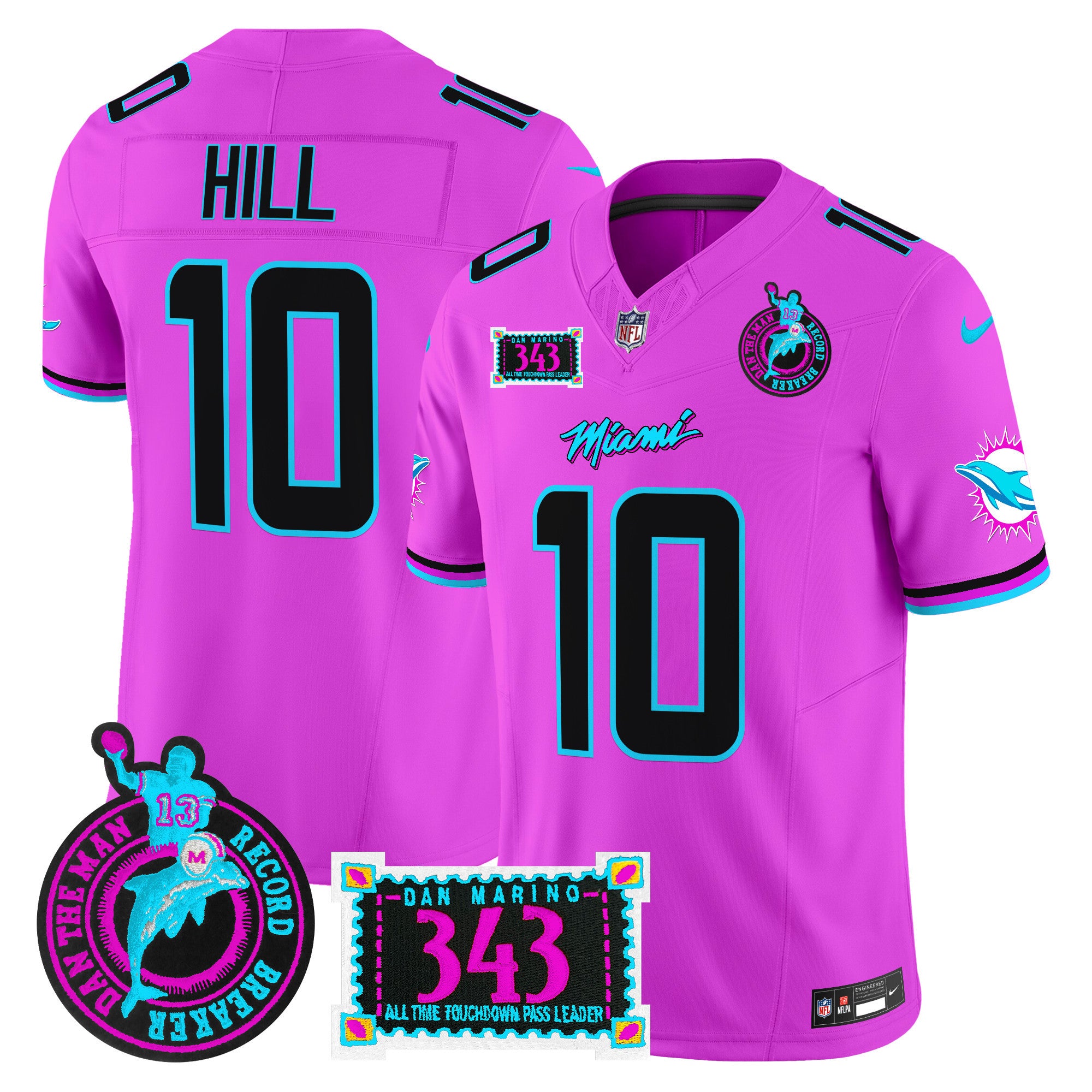 Men's Dolphins "Dan the Man Record Breaker" Patch Vapor Limited Jersey - All Stitched - Pink, Tyreek Hill
