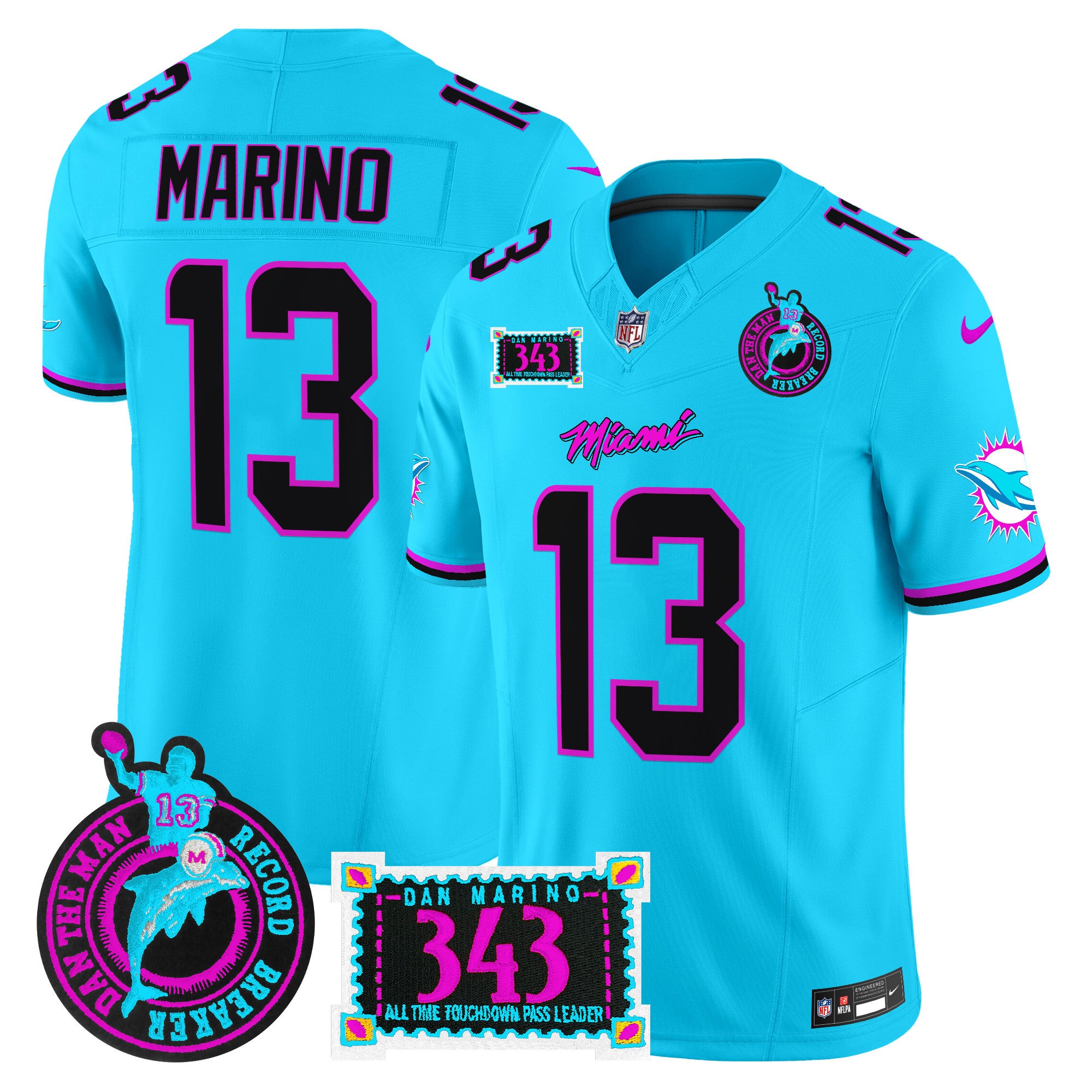 Men's Dolphins "Dan the Man Record Breaker" Patch Vapor Limited Jersey - All Stitched - Aqua, Dan Marino