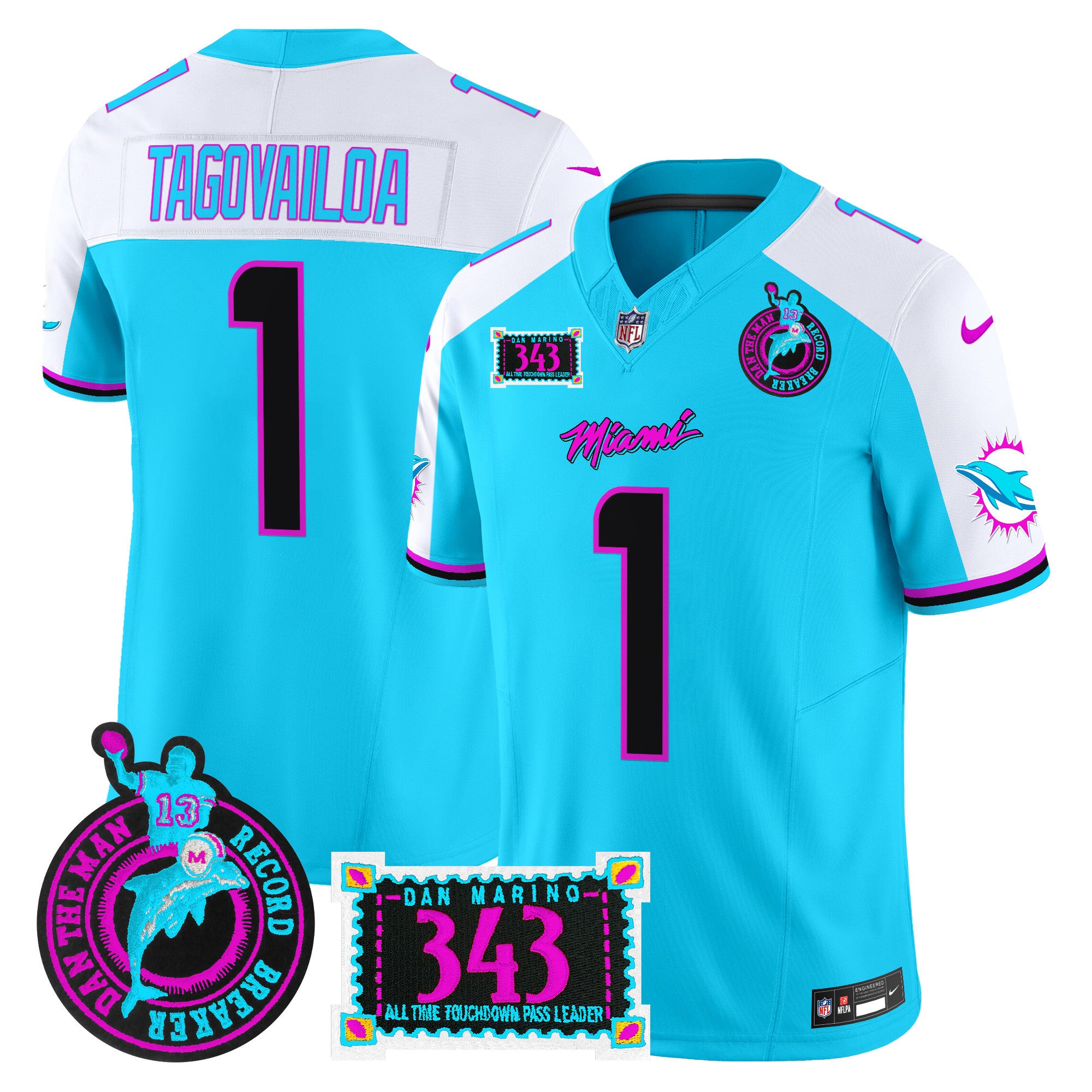 Men's Dolphins "Dan the Man Record Breaker" Patch Vapor Limited Jersey - All Stitched - Aqua Alternate, Tua Tagovailoa