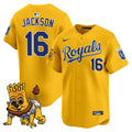 Men's Kansas City Royals Sluggerrr Patch Vapor Premier Limited Jersey - All Stitched - Gold, Bo Jackson