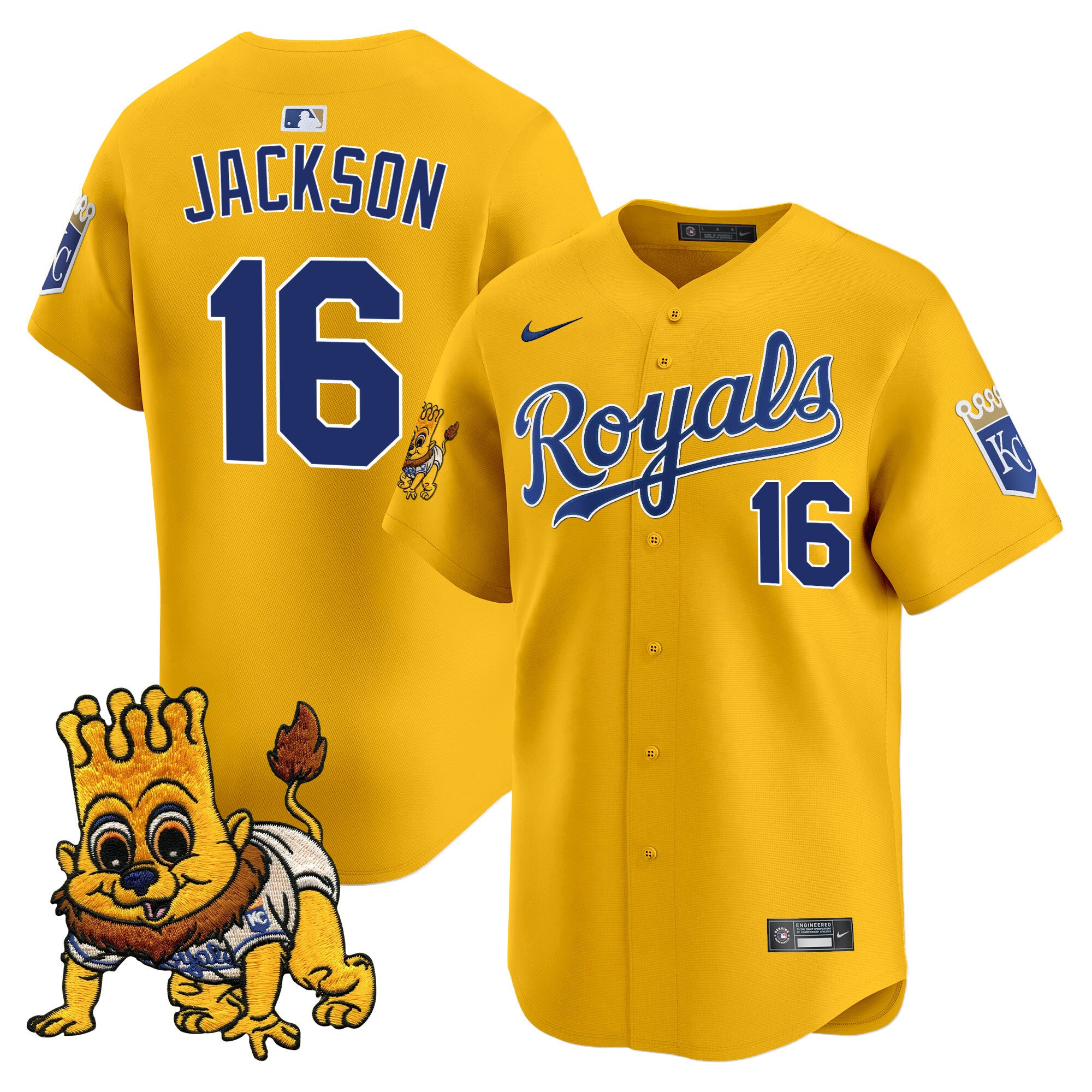 Men's Kansas City Royals Sluggerrr Patch Vapor Premier Limited Jersey - All Stitched - Gold, Bo Jackson