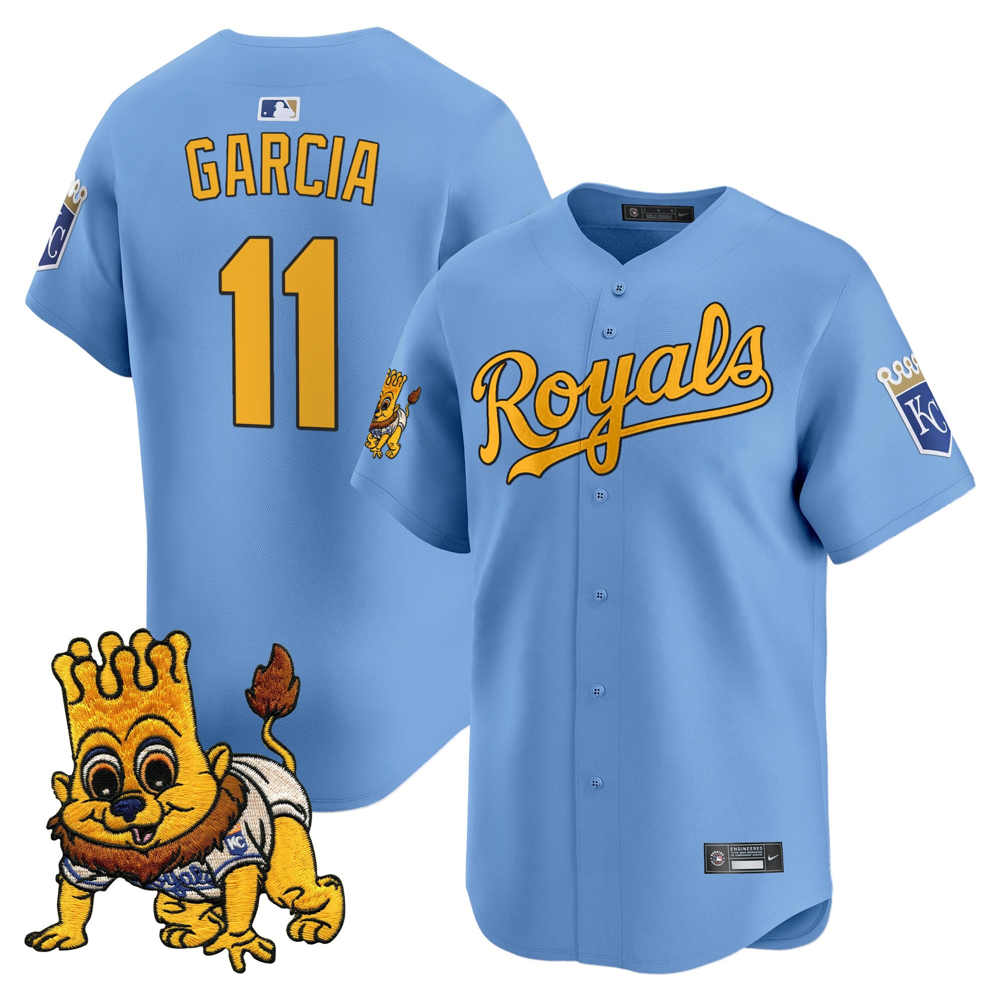 Men's Kansas City Royals Sluggerrr Patch Vapor Premier Limited Jersey - All Stitched - Light Blue, Maikel Garcia