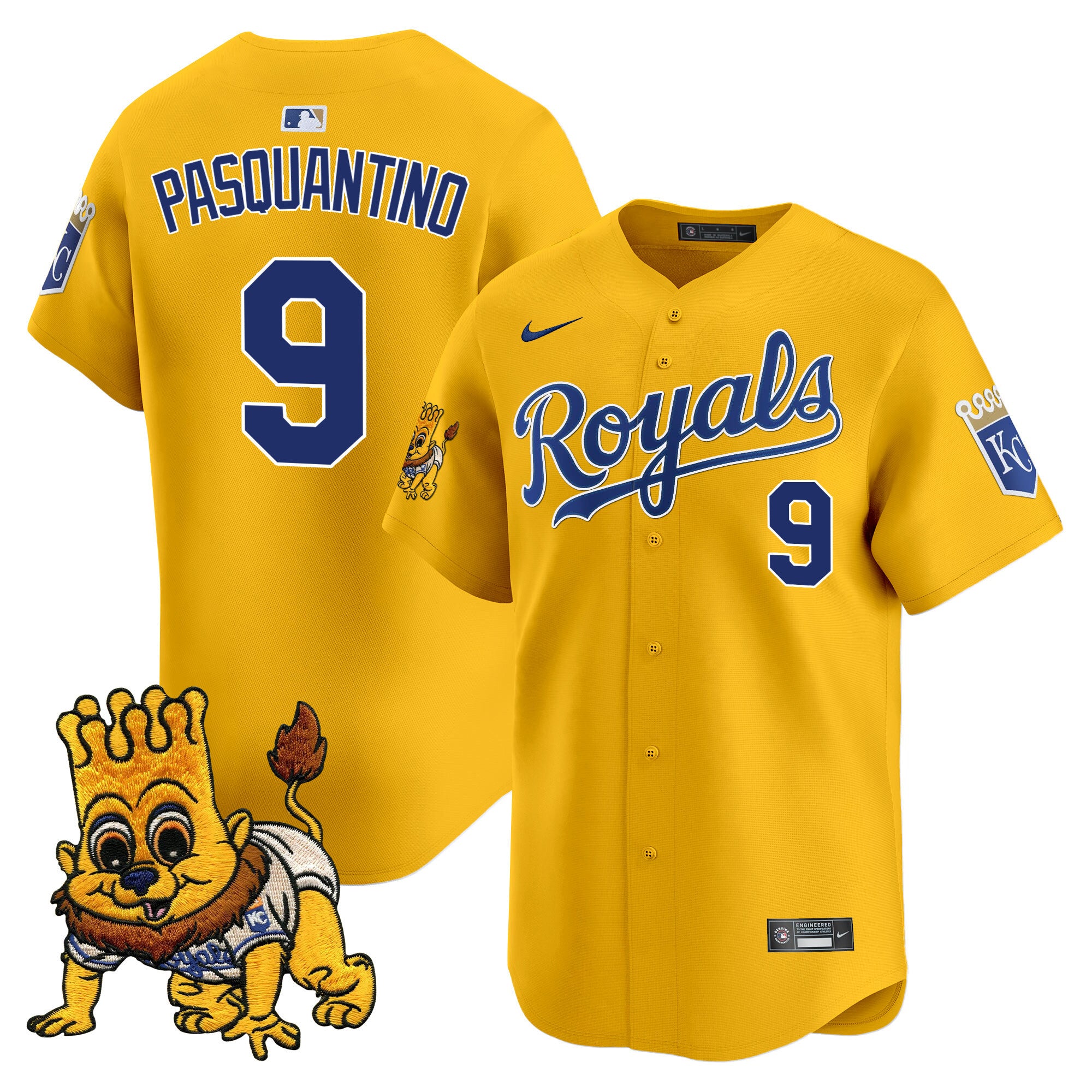 Men's Kansas City Royals Sluggerrr Patch Vapor Premier Limited Jersey - All Stitched - Gold, Vinnie Pasquantino