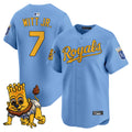 Men's Kansas City Royals Sluggerrr Patch Vapor Premier Limited Jersey - All Stitched - Light Blue, Bobby Witt Jr.