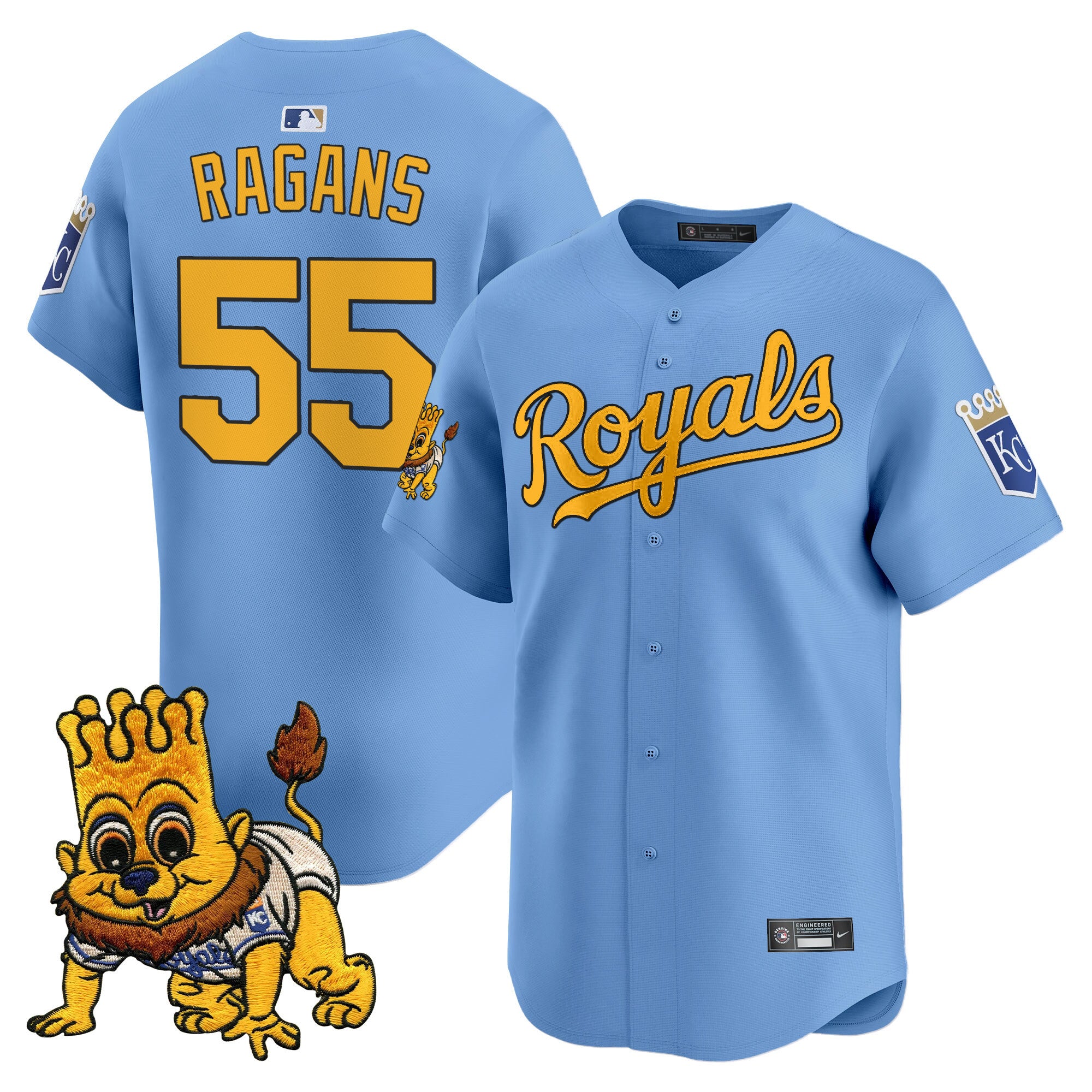 Men's Kansas City Royals Sluggerrr Patch Vapor Premier Limited Jersey - All Stitched - Light Blue, Cole Ragans