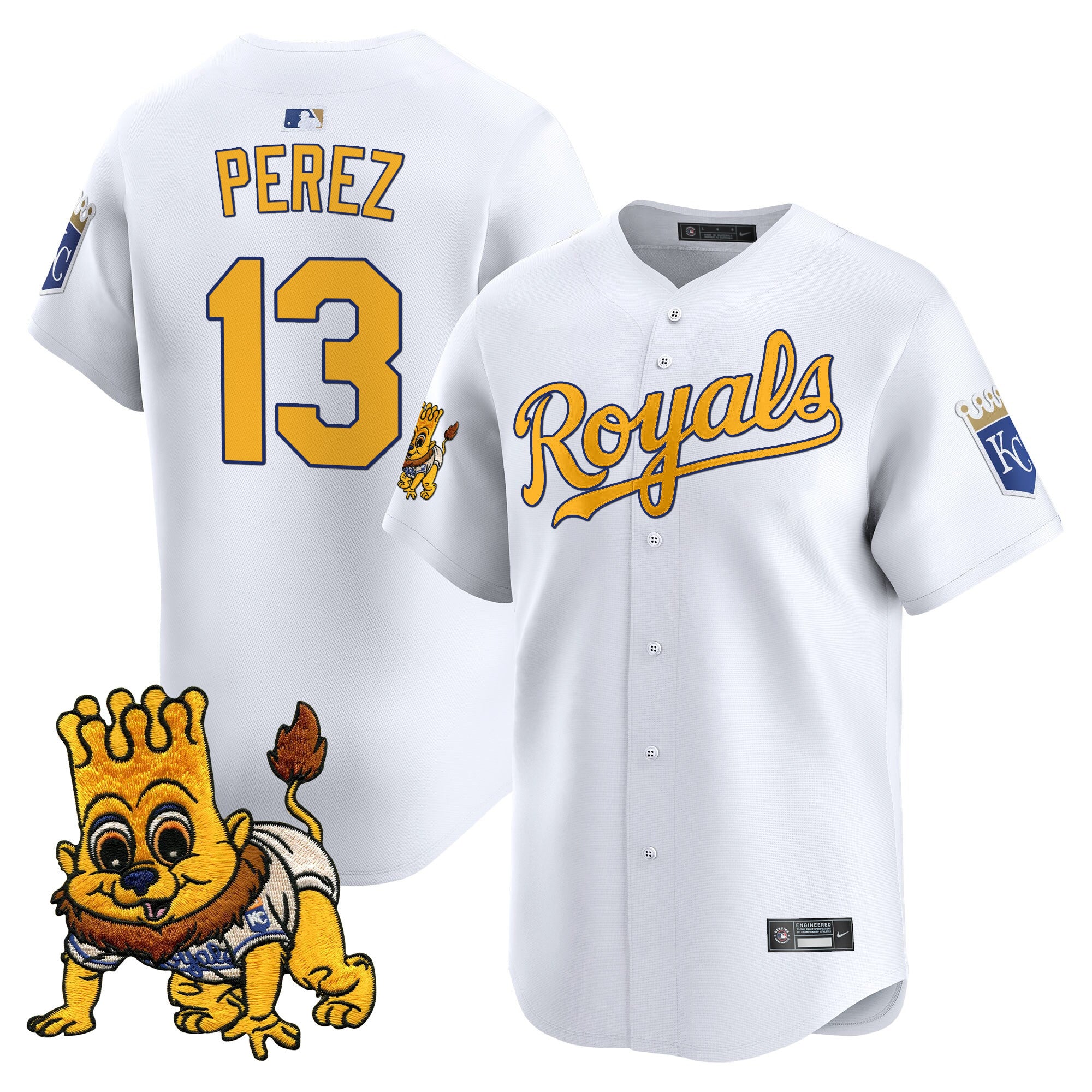 Men's Kansas City Royals Sluggerrr Patch Vapor Premier Limited Jersey - All Stitched - White, Salvador Pérez