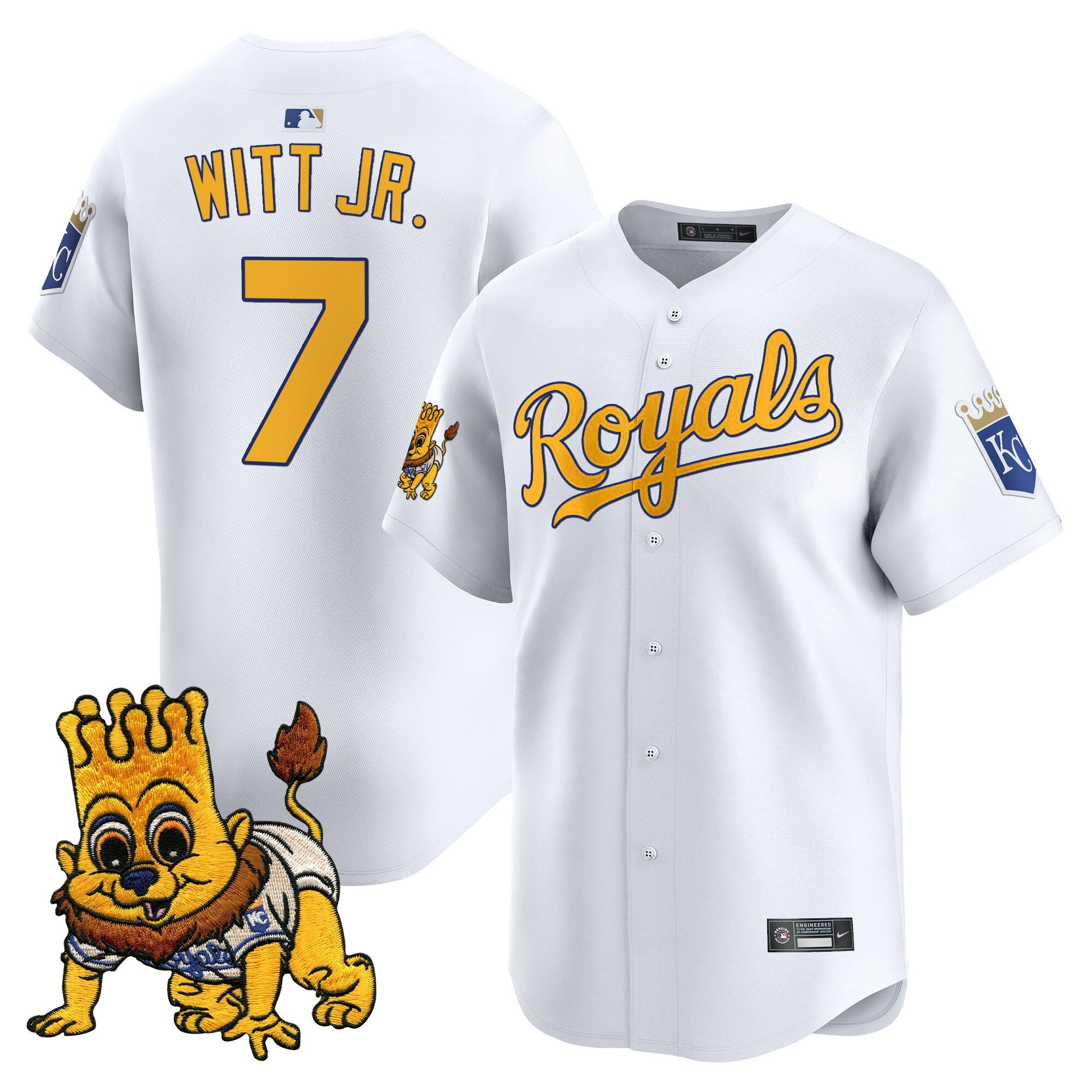 Men's Kansas City Royals Sluggerrr Patch Vapor Premier Limited Jersey - All Stitched - White, Bobby Witt Jr.