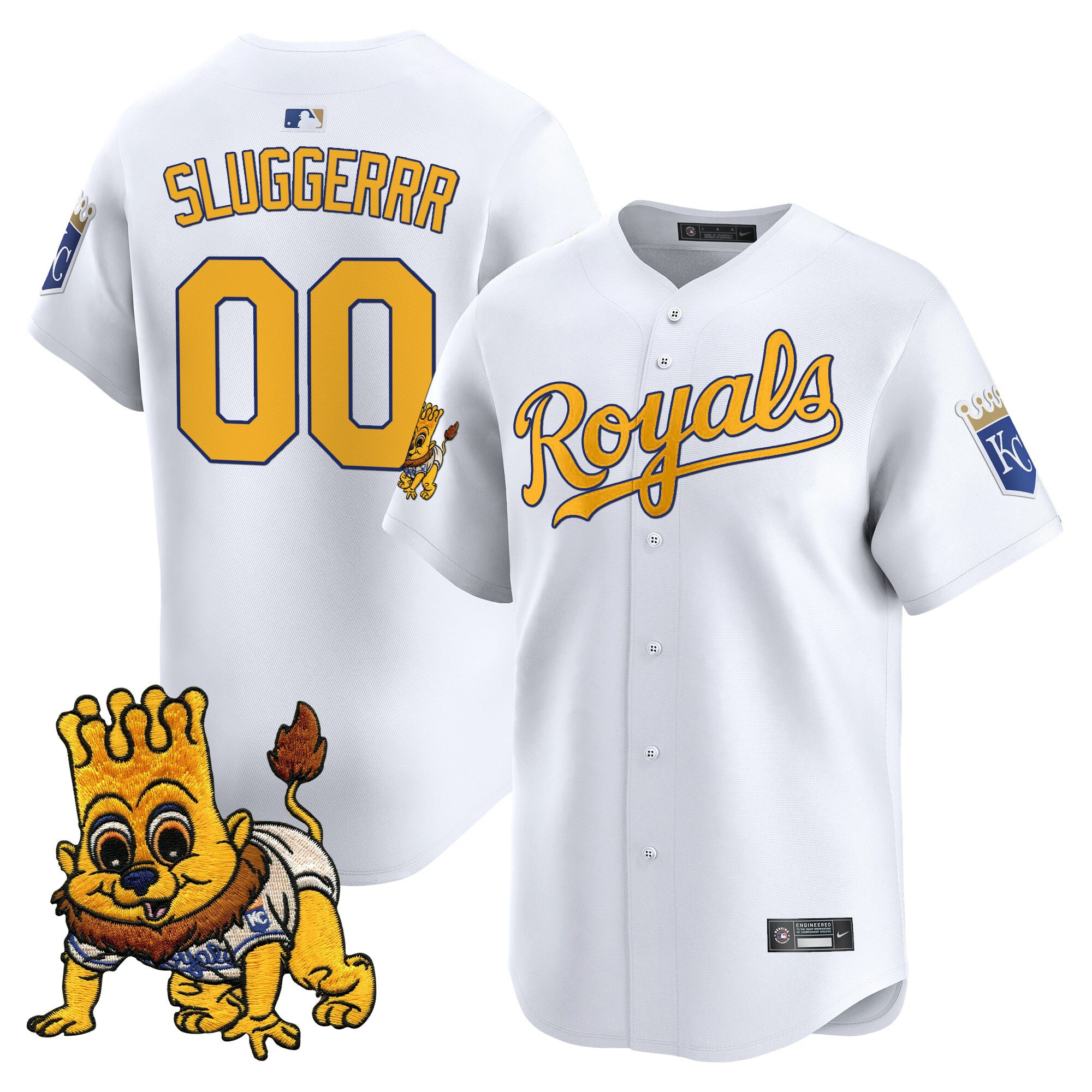 Men's Kansas City Royals Sluggerrr Patch Vapor Premier Limited Jersey - All Stitched - White, Sluggerrr