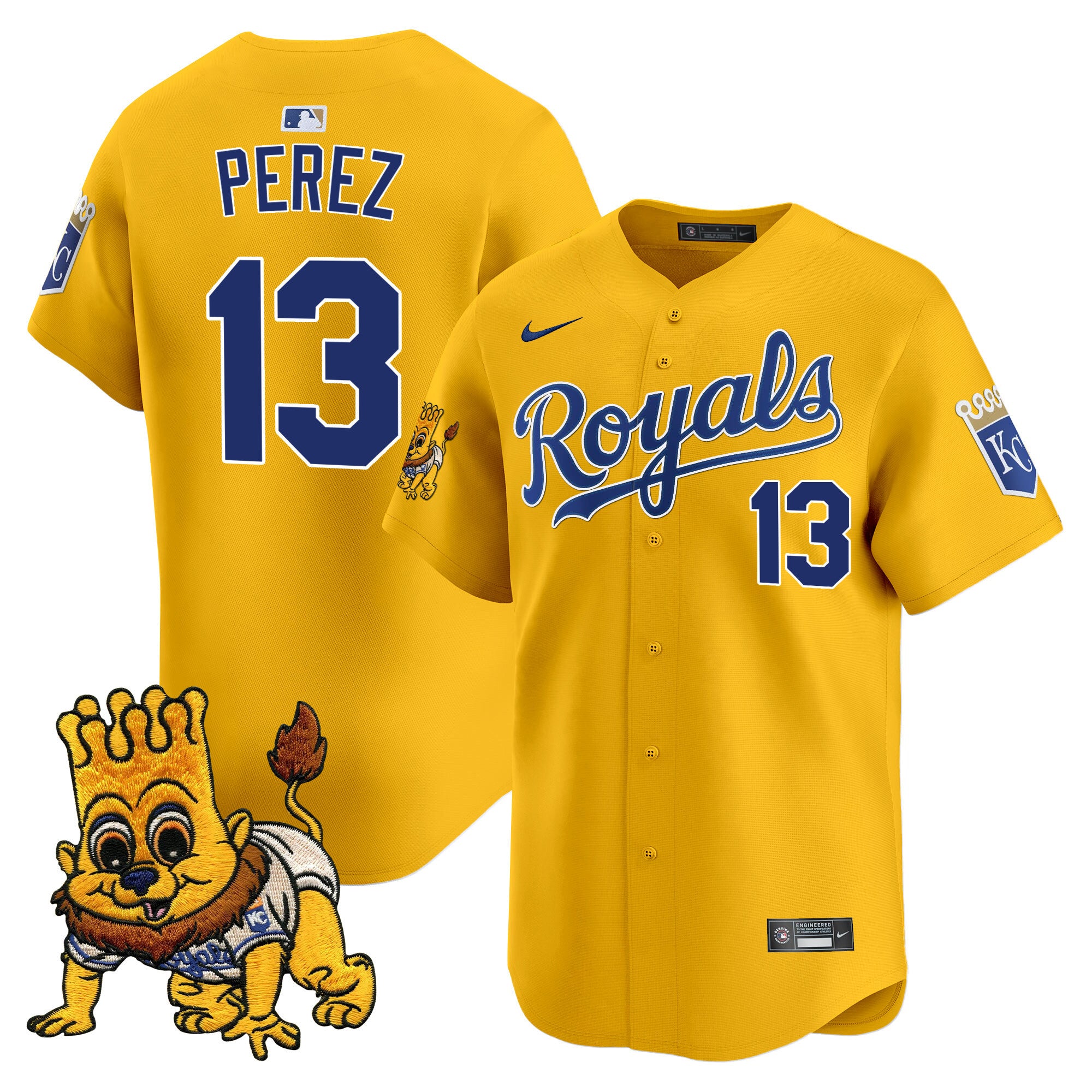 Men's Kansas City Royals Sluggerrr Patch Vapor Premier Limited Jersey - All Stitched - Gold, Salvador Pérez