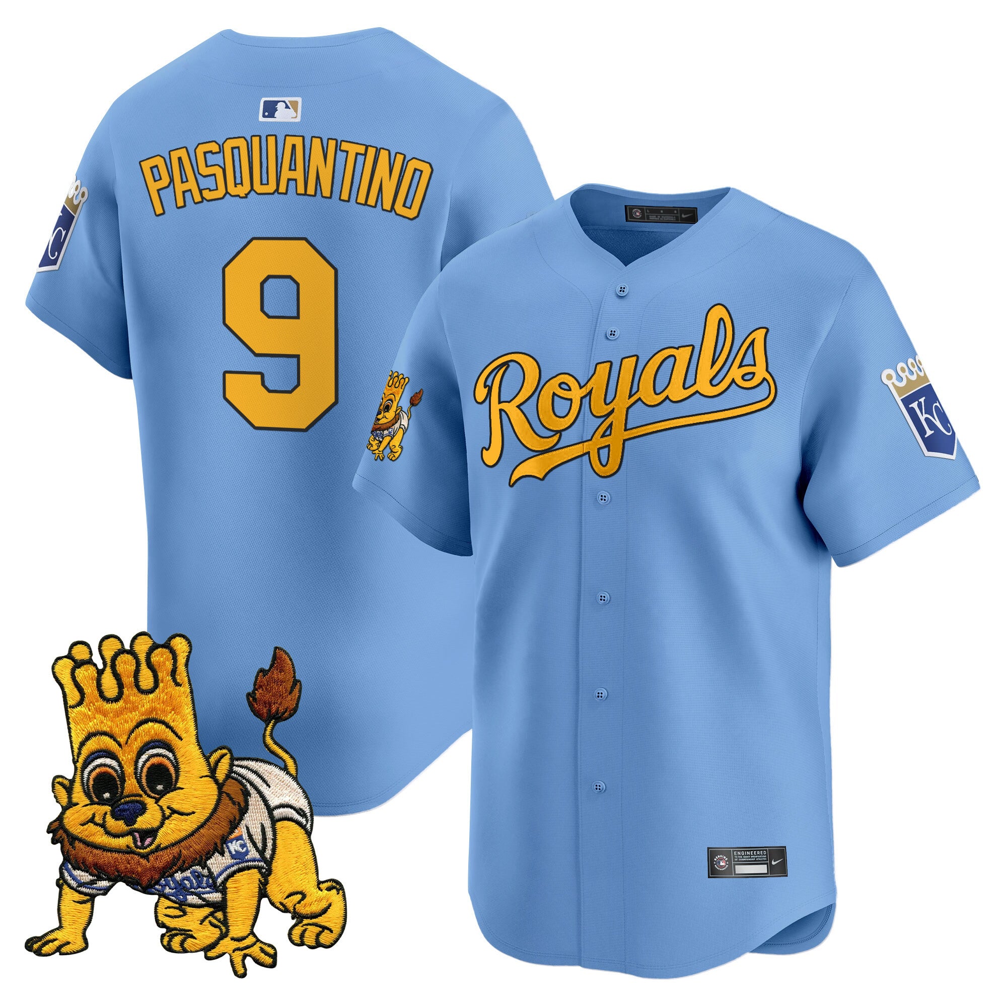 Men's Kansas City Royals Sluggerrr Patch Vapor Premier Limited Jersey - All Stitched - Light Blue, Vinnie Pasquantino