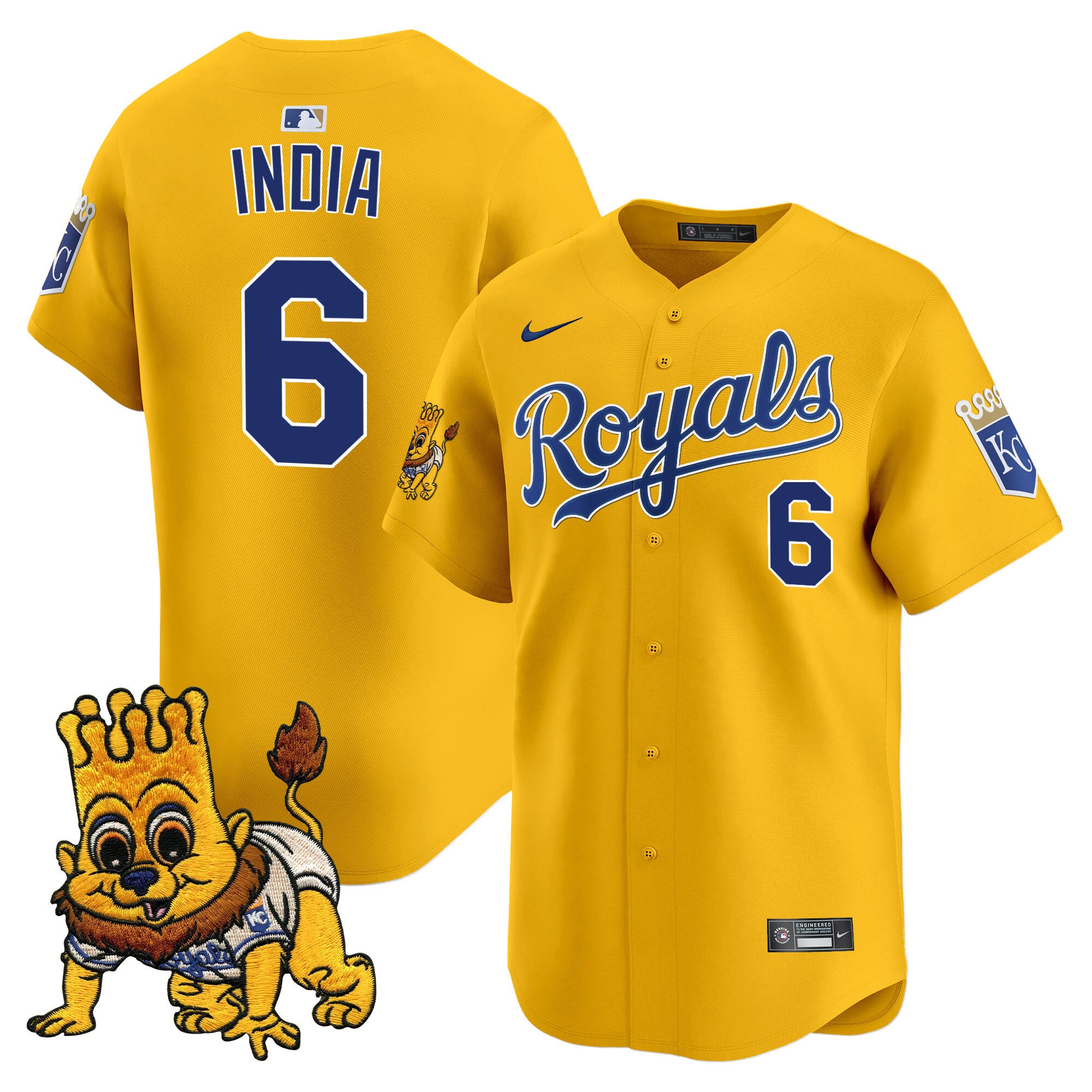 Men's Kansas City Royals Sluggerrr Patch Vapor Premier Limited Jersey - All Stitched - Gold, Jonathan India