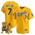 Men's Kansas City Royals Sluggerrr Patch Vapor Premier Limited Jersey - All Stitched - Gold, Bobby Witt Jr.