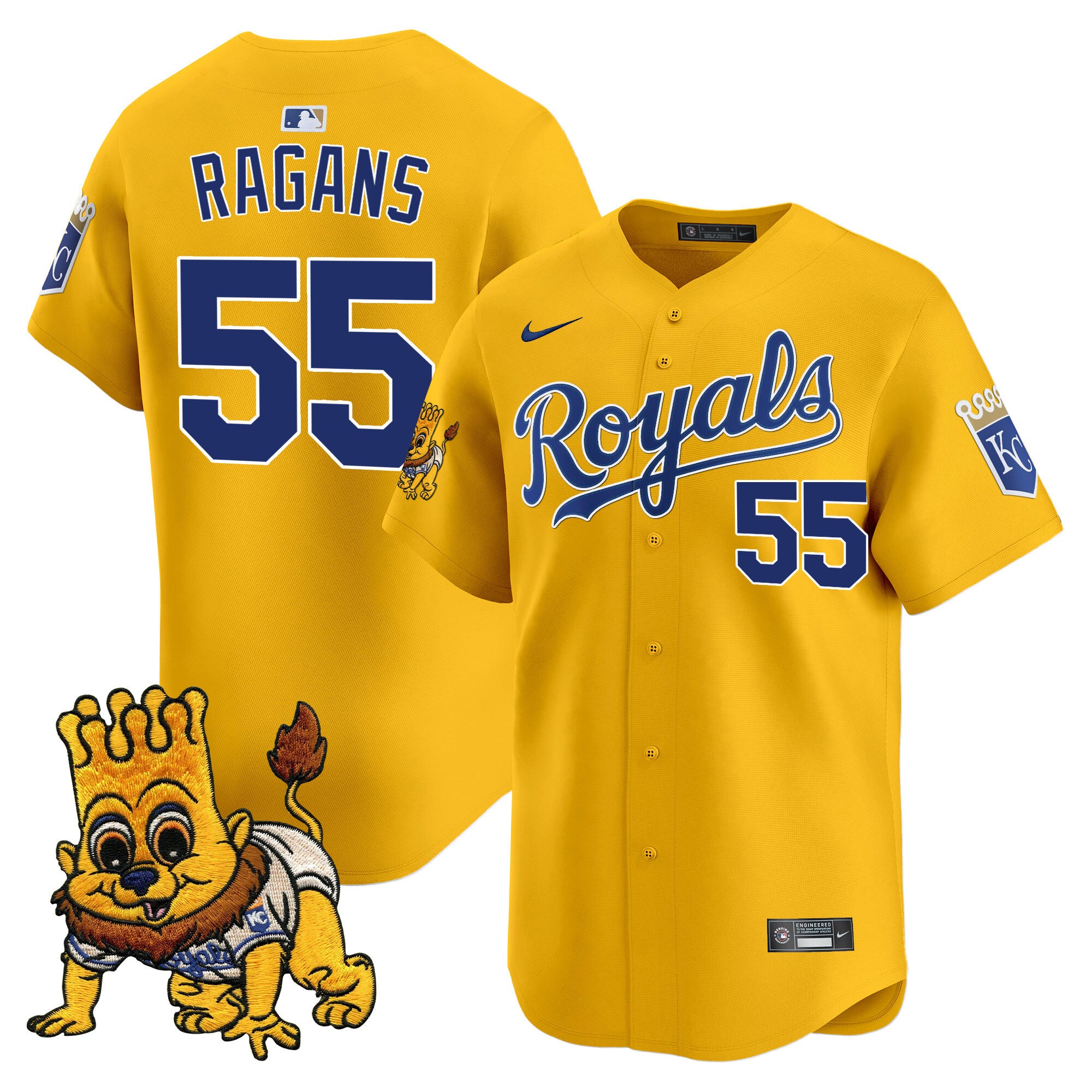 Men's Kansas City Royals Sluggerrr Patch Vapor Premier Limited Jersey - All Stitched - Gold, Cole Ragans
