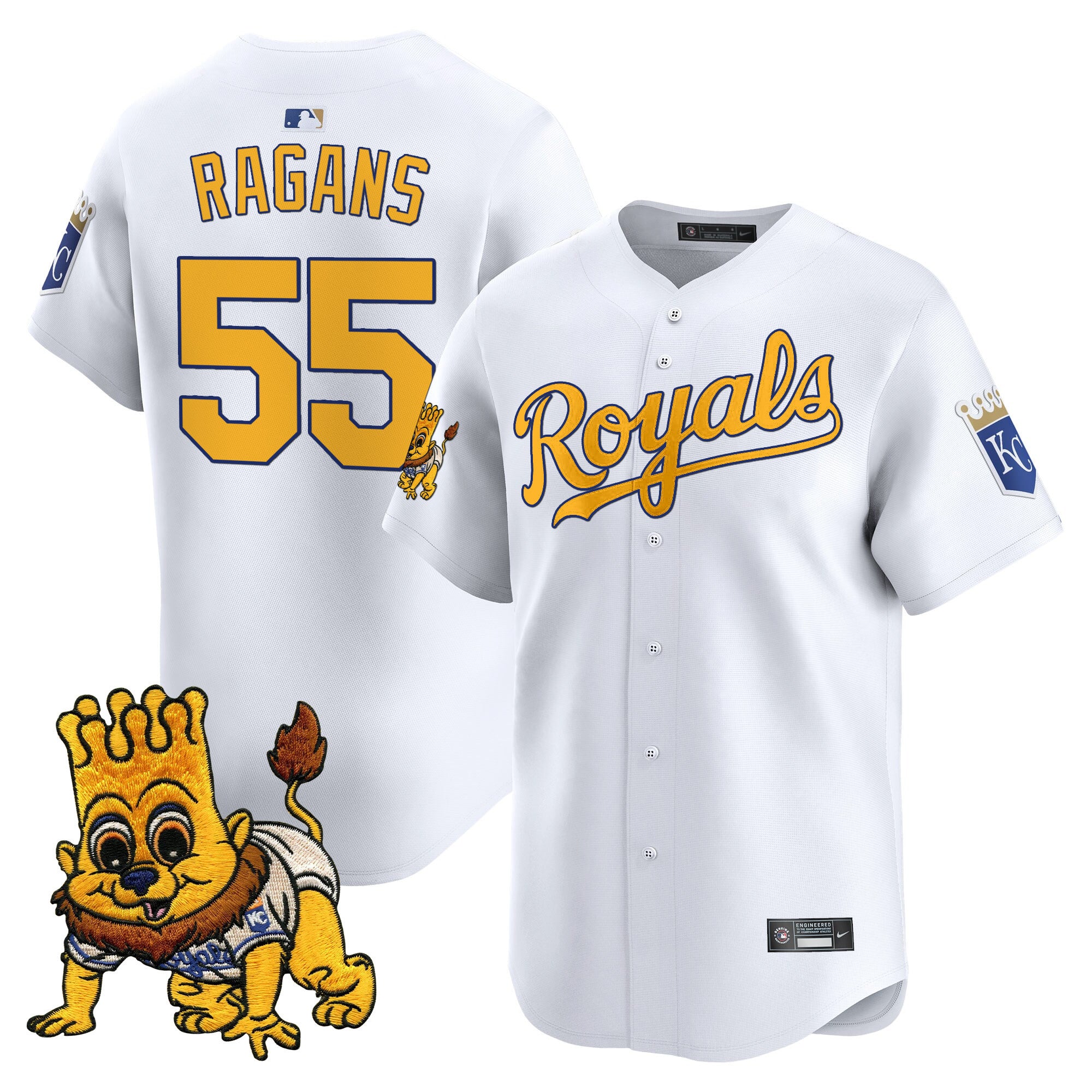 Men's Kansas City Royals Sluggerrr Patch Vapor Premier Limited Jersey - All Stitched - White, Cole Ragans