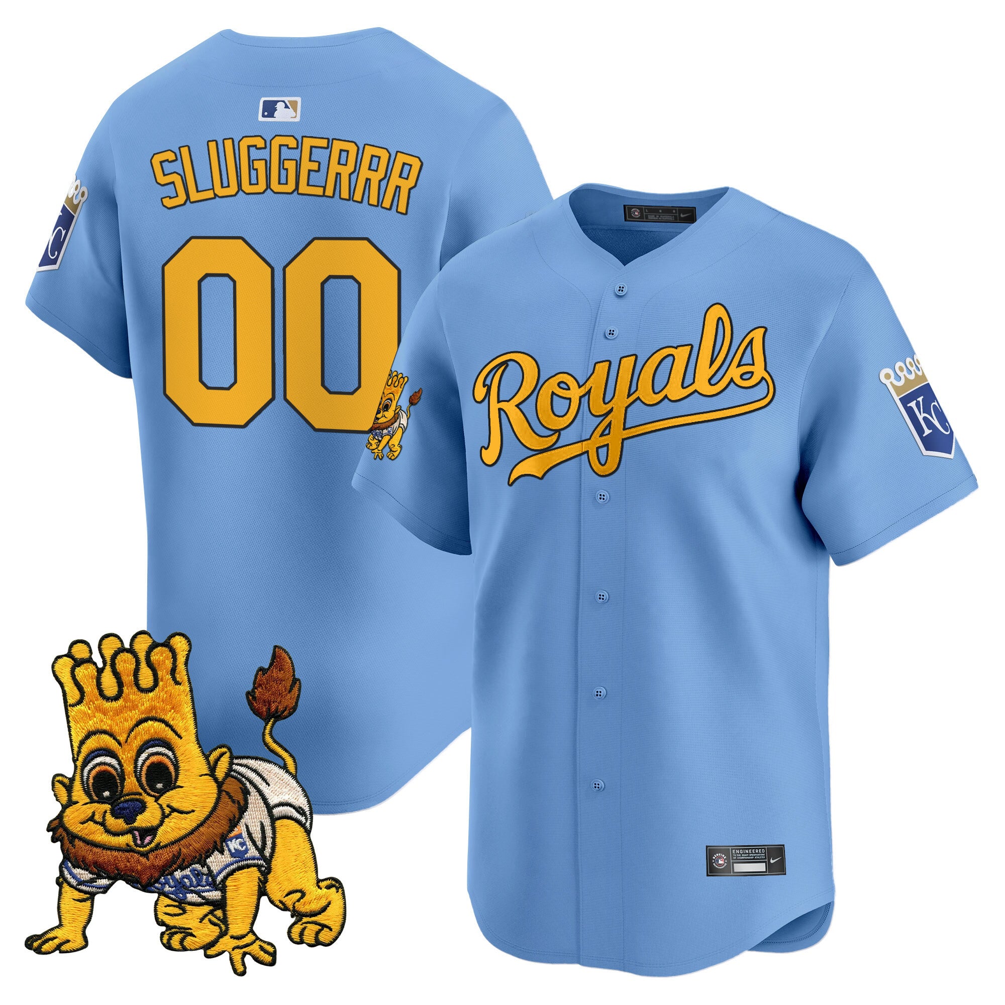 Men's Kansas City Royals Sluggerrr Patch Vapor Premier Limited Jersey - All Stitched - Light Blue, Sluggerrr