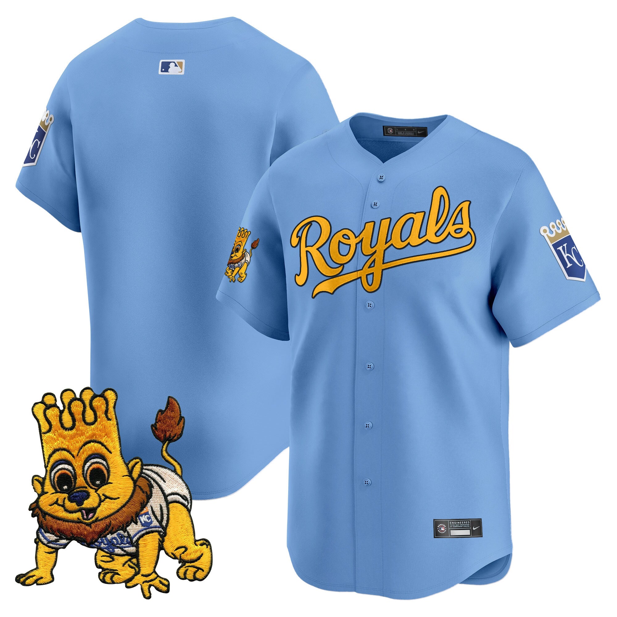 Men's Kansas City Royals Sluggerrr Patch Vapor Premier Limited Jersey - All Stitched - Light Blue, Team