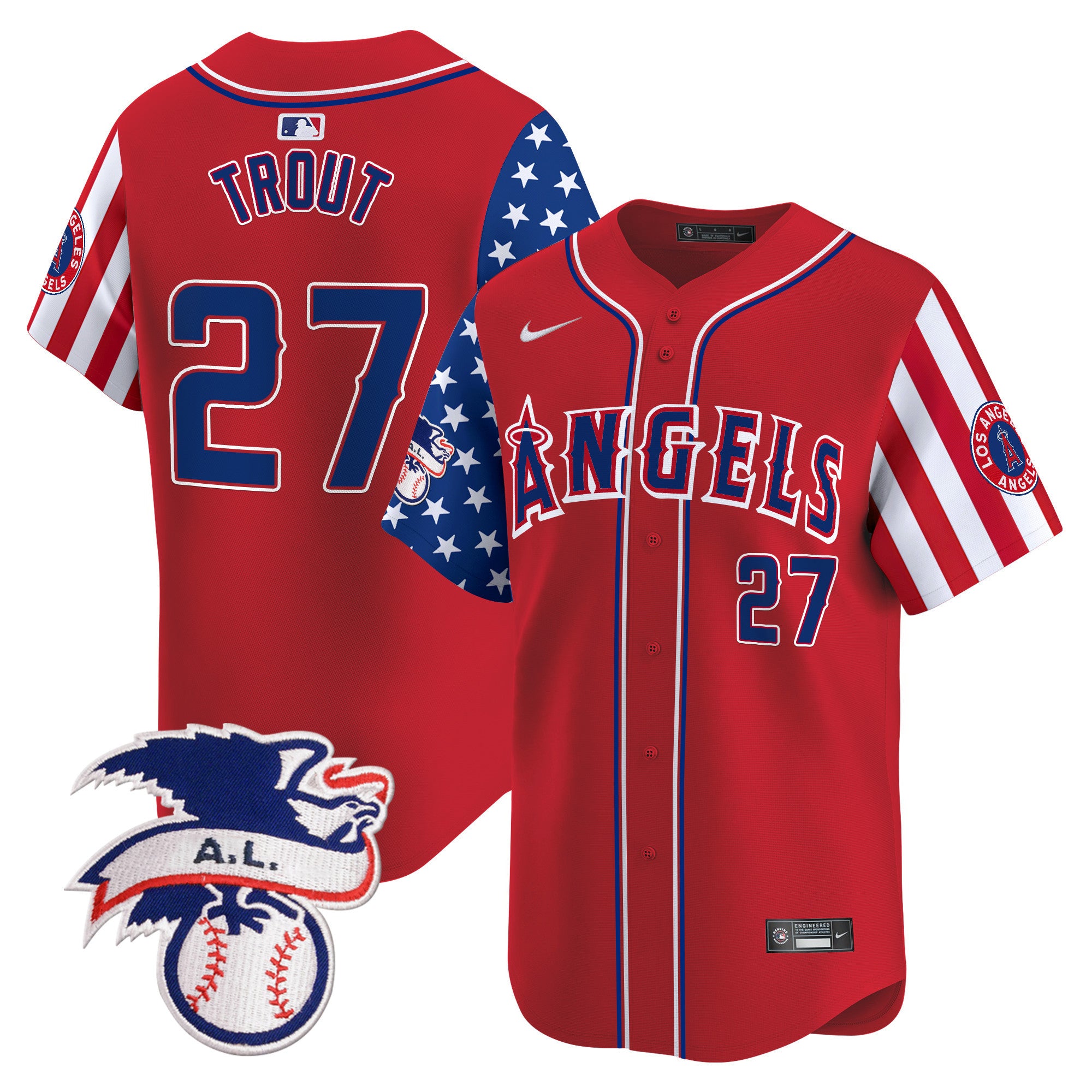 Men's Los Angeles Angels 2024 Fourth of July Vapor Premier Limited Jersey - All Stitched - Red, Mike Trout