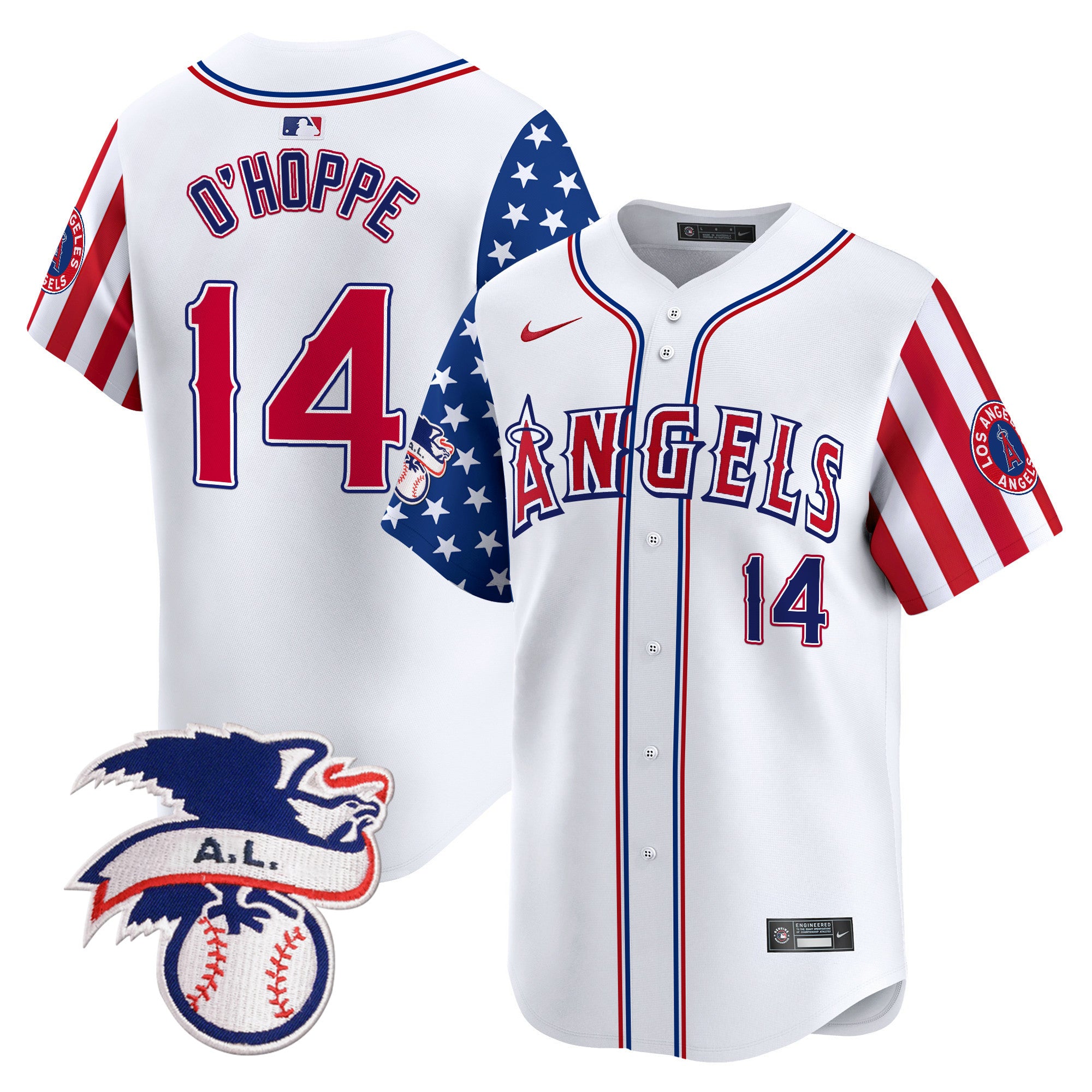 Men's Los Angeles Angels 2024 Fourth of July Vapor Premier Limited Jersey - All Stitched - White, Logan O'Hoppe