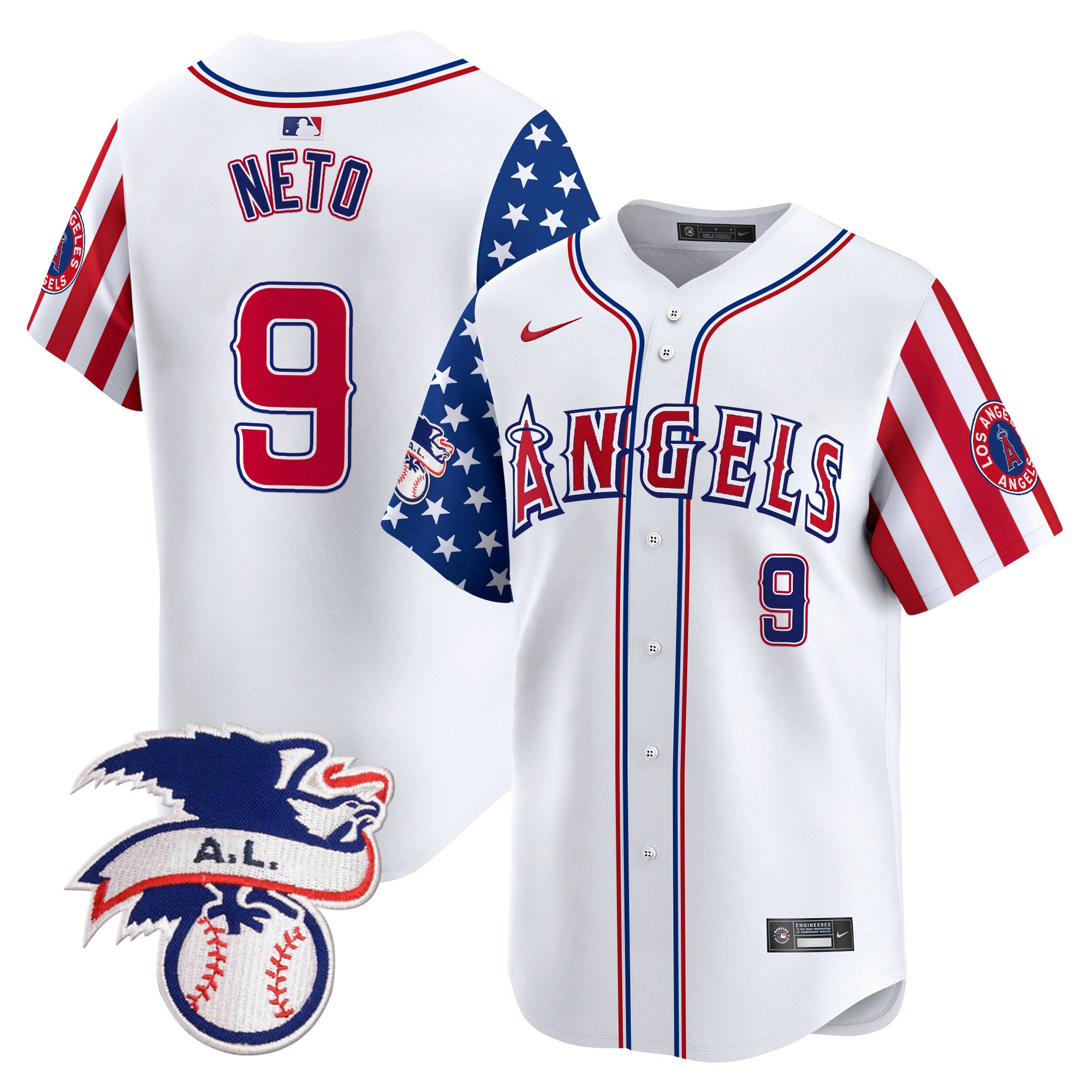 Men's Los Angeles Angels 2024 Fourth of July Vapor Premier Limited Jersey - All Stitched - White, Zach Neto