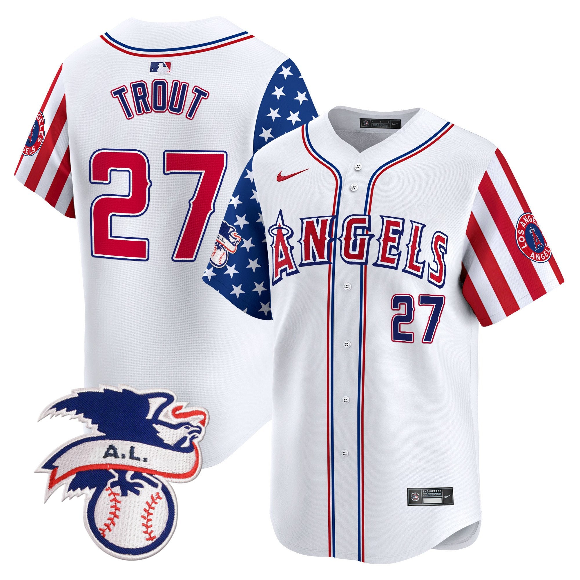 Men's Los Angeles Angels 2024 Fourth of July Vapor Premier Limited Jersey - All Stitched - White, Mike Trout