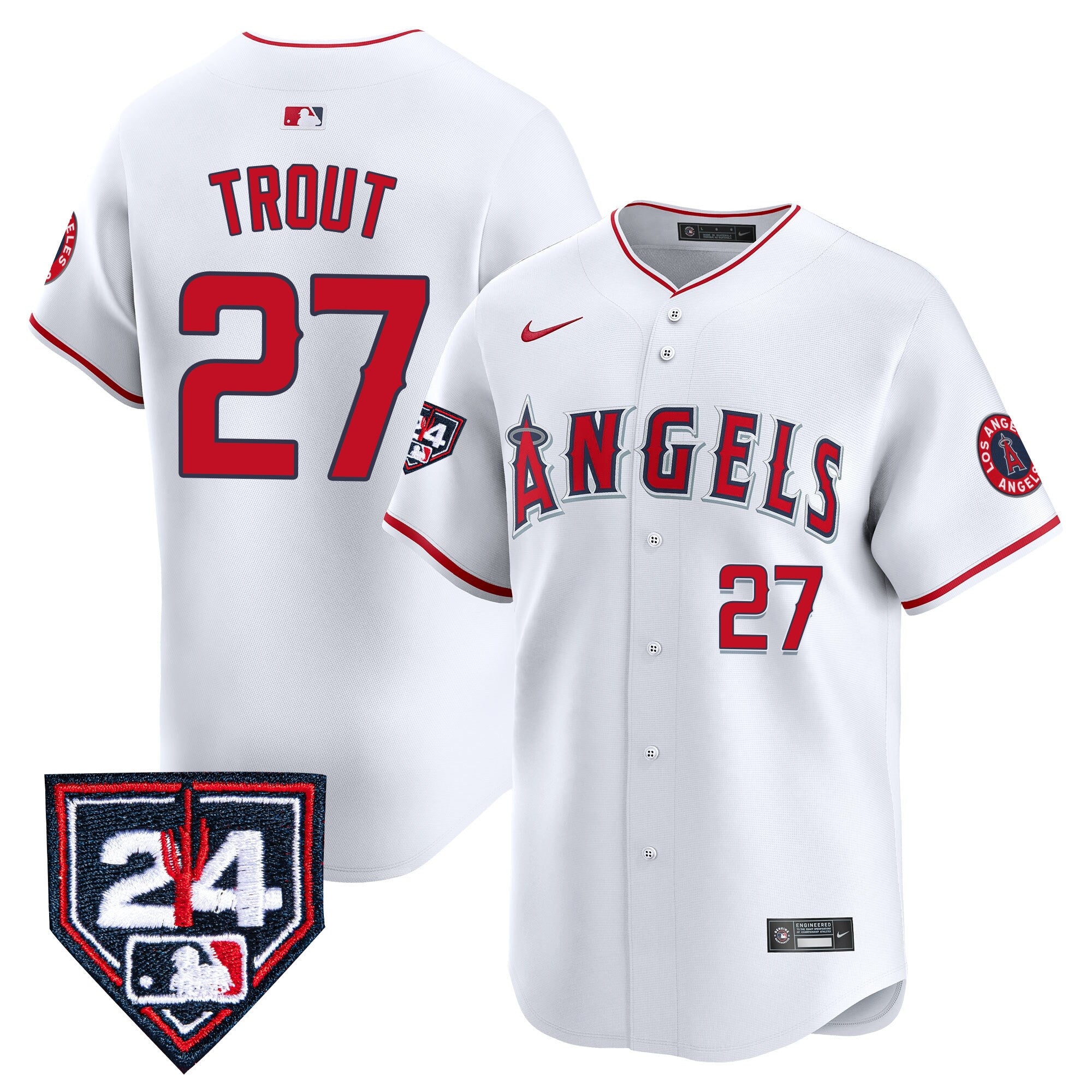 Men's Los Angeles Angels 2024 Spring Training Patch Vapor Premier Limited Jersey - All Stitched - White, Mike Trout