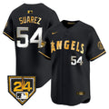 Men's Los Angeles Angels 2024 Spring Training Patch Vapor Premier Limited Jersey - All Stitched - Black Gold, José Suarez