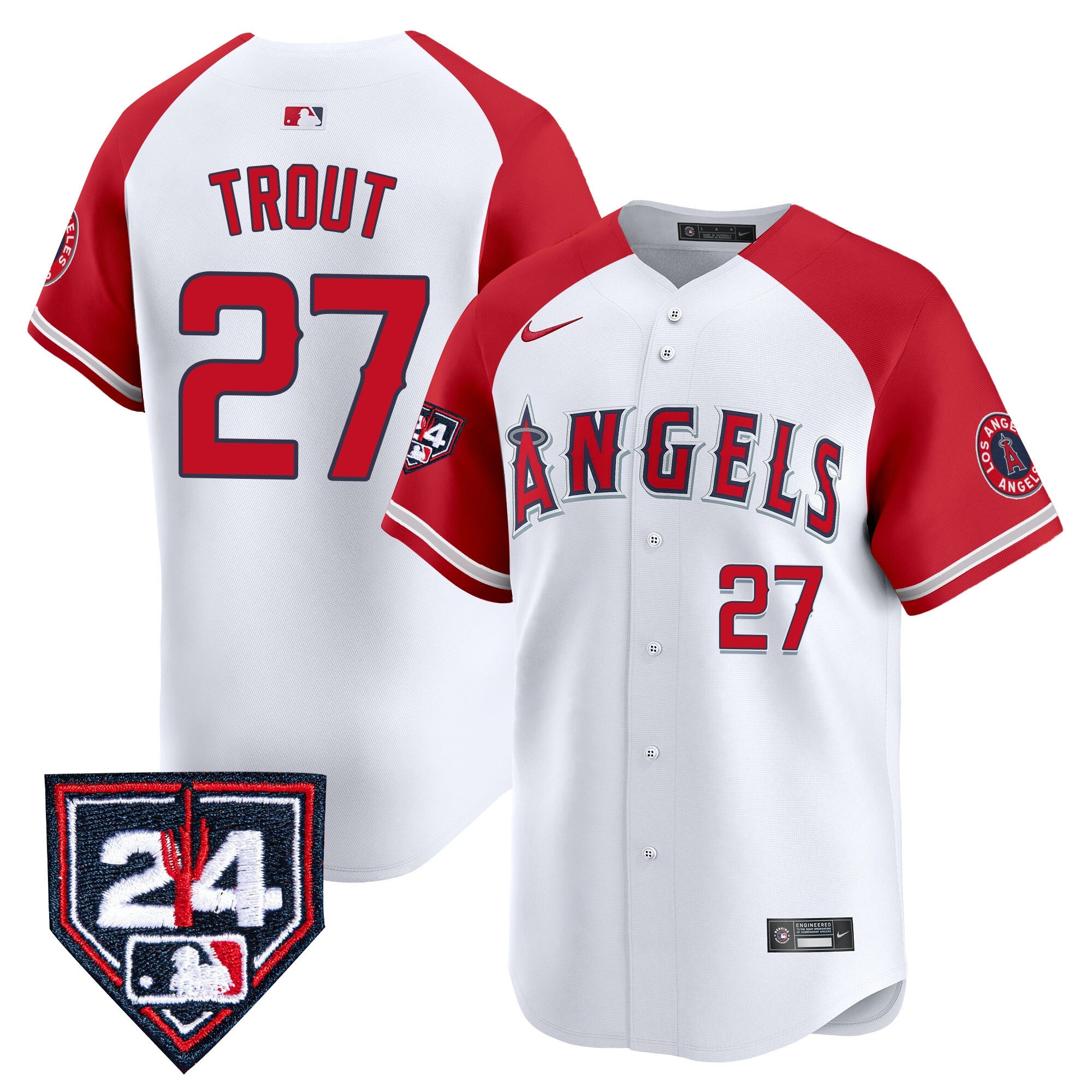Men's Los Angeles Angels 2024 Spring Training Patch Vapor Premier Limited Jersey - All Stitched - White Alternate, Mike Trout