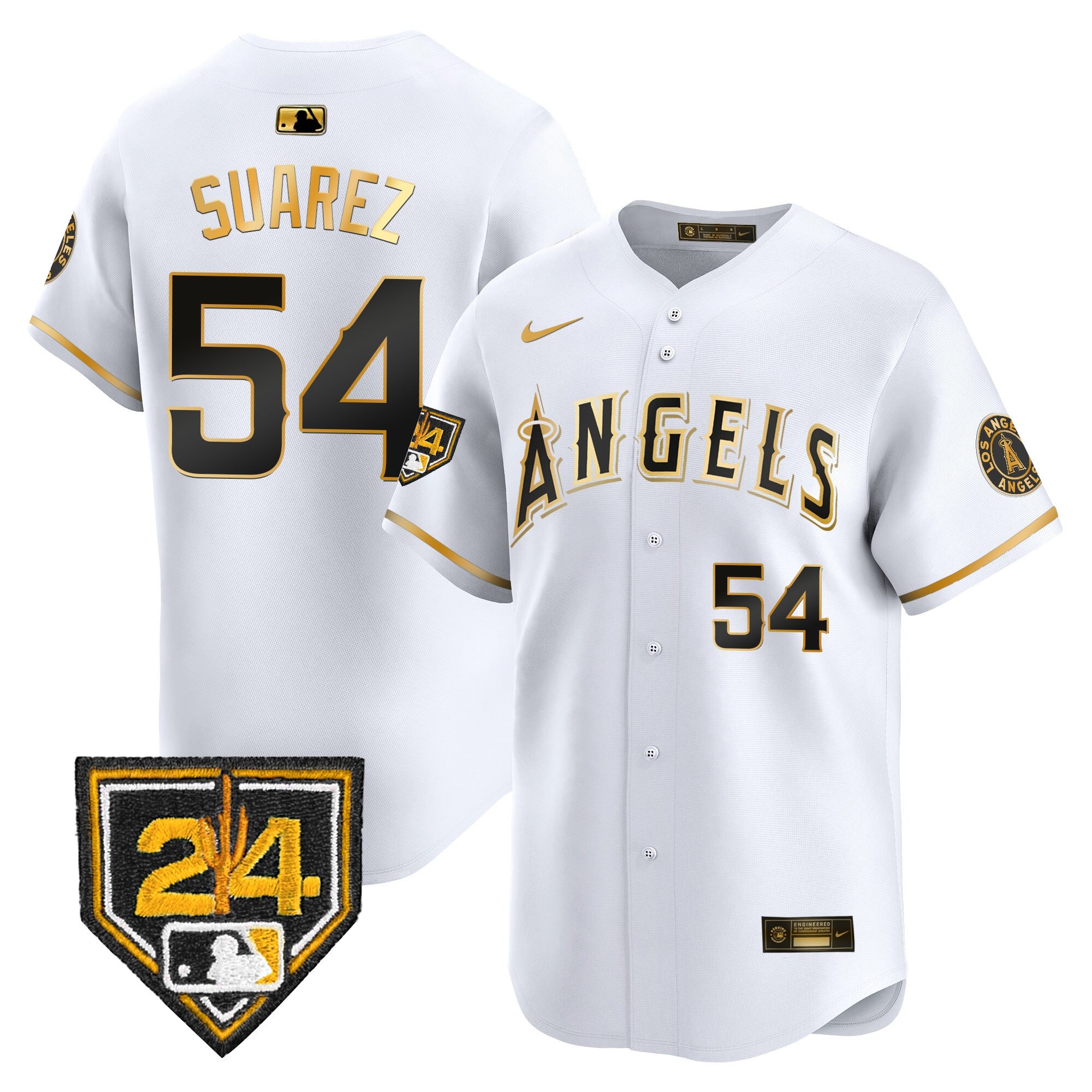 Men's Los Angeles Angels 2024 Spring Training Patch Vapor Premier Limited Jersey - All Stitched - White Gold, José Suarez