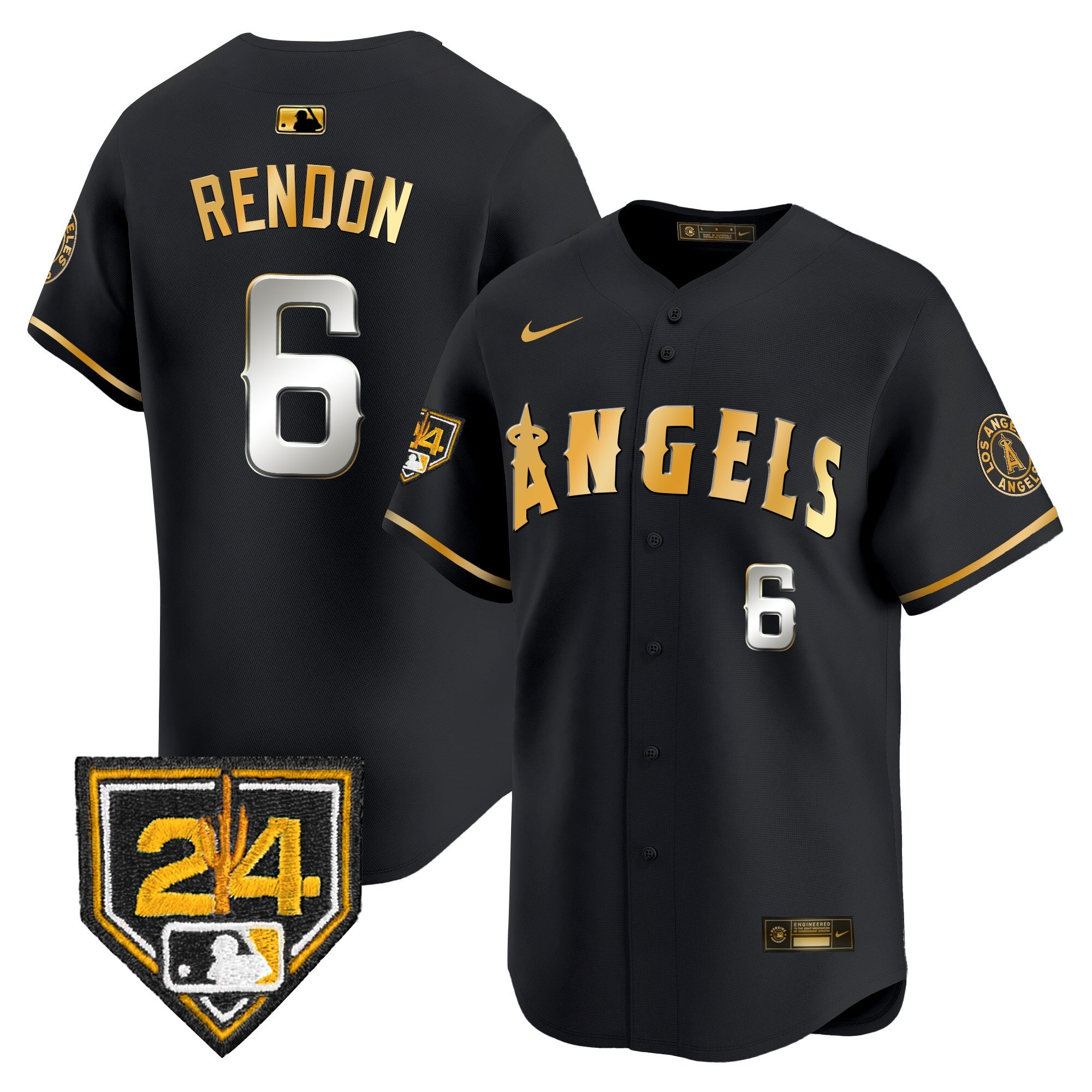 Men's Los Angeles Angels 2024 Spring Training Patch Vapor Premier Limited Jersey - All Stitched - Black Gold, Anthony Rendon