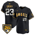Men's Los Angeles Angels 2024 Spring Training Patch Vapor Premier Limited Jersey - All Stitched - Black Gold, Brandon Drury