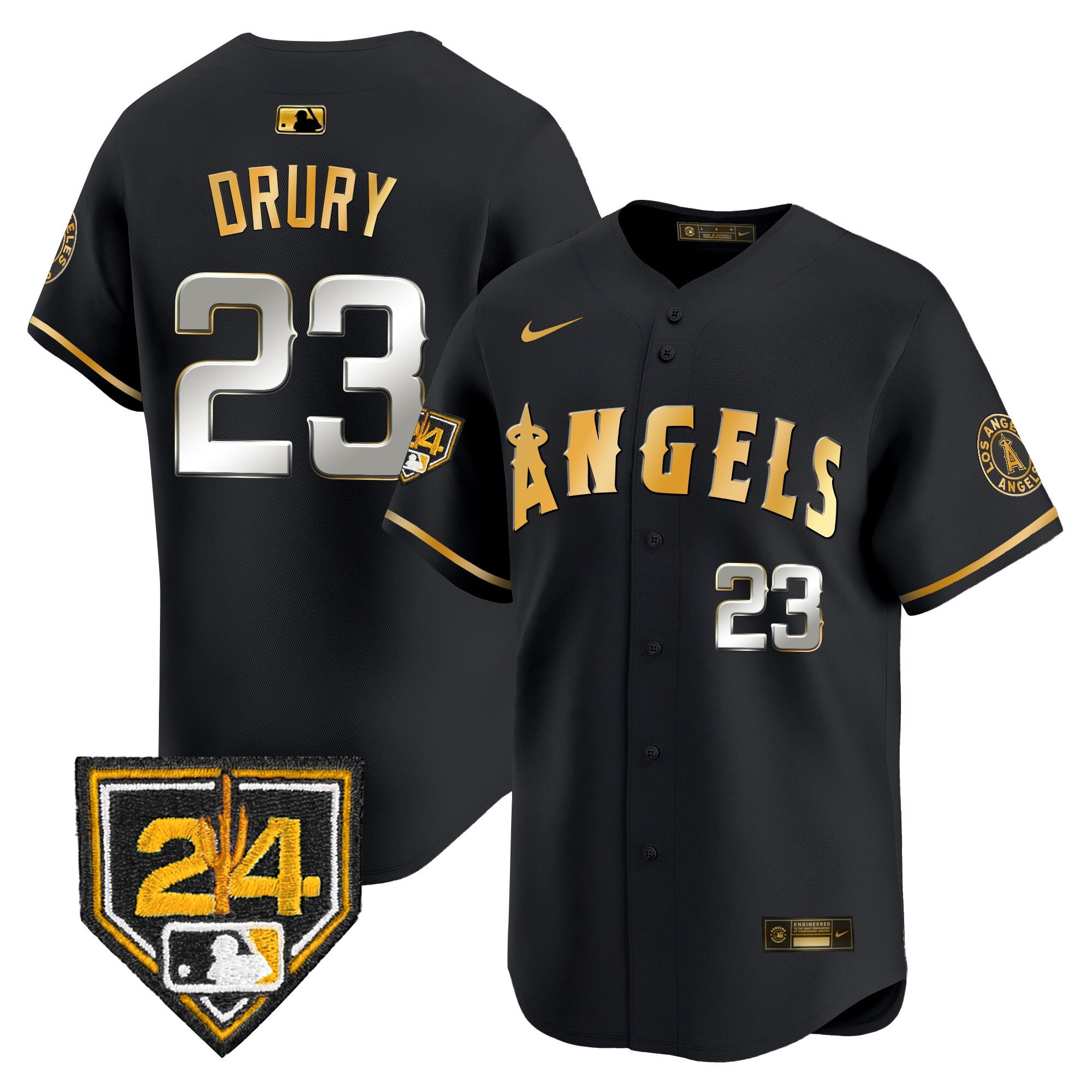 Men's Los Angeles Angels 2024 Spring Training Patch Vapor Premier Limited Jersey - All Stitched - Black Gold, Brandon Drury