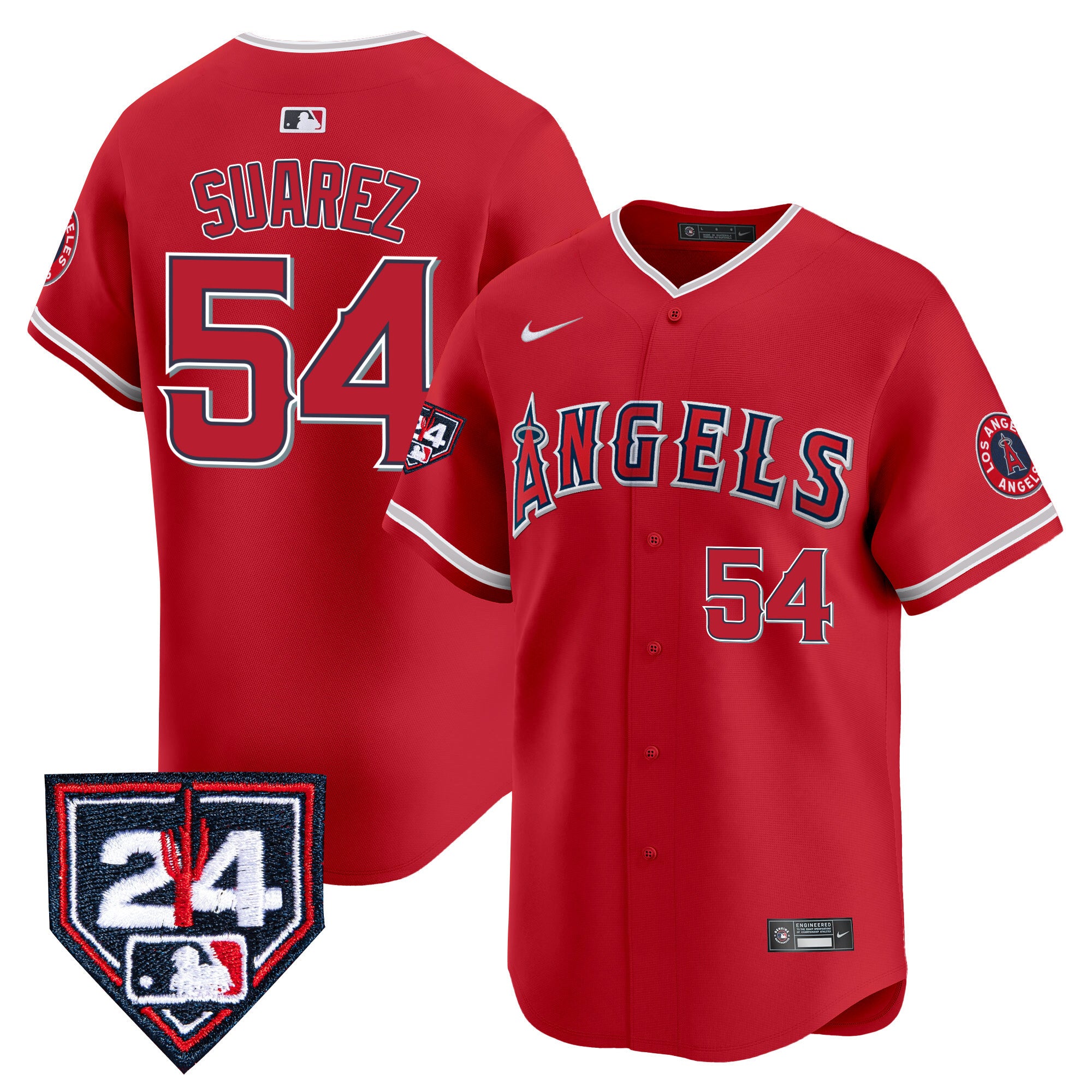 Men's Los Angeles Angels 2024 Spring Training Patch Vapor Premier Limited Jersey - All Stitched - Red, José Suarez