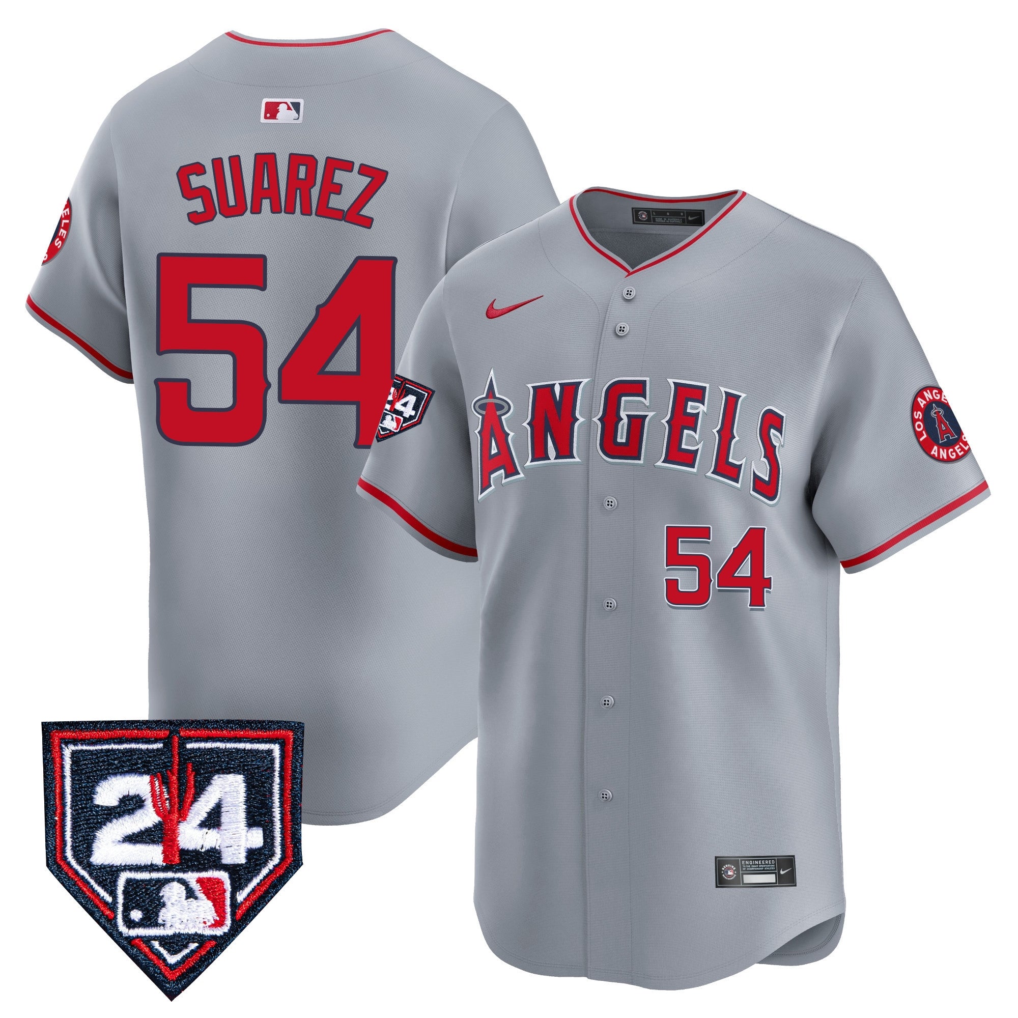 Men's Los Angeles Angels 2024 Spring Training Patch Vapor Premier Limited Jersey - All Stitched - Gray, José Suarez