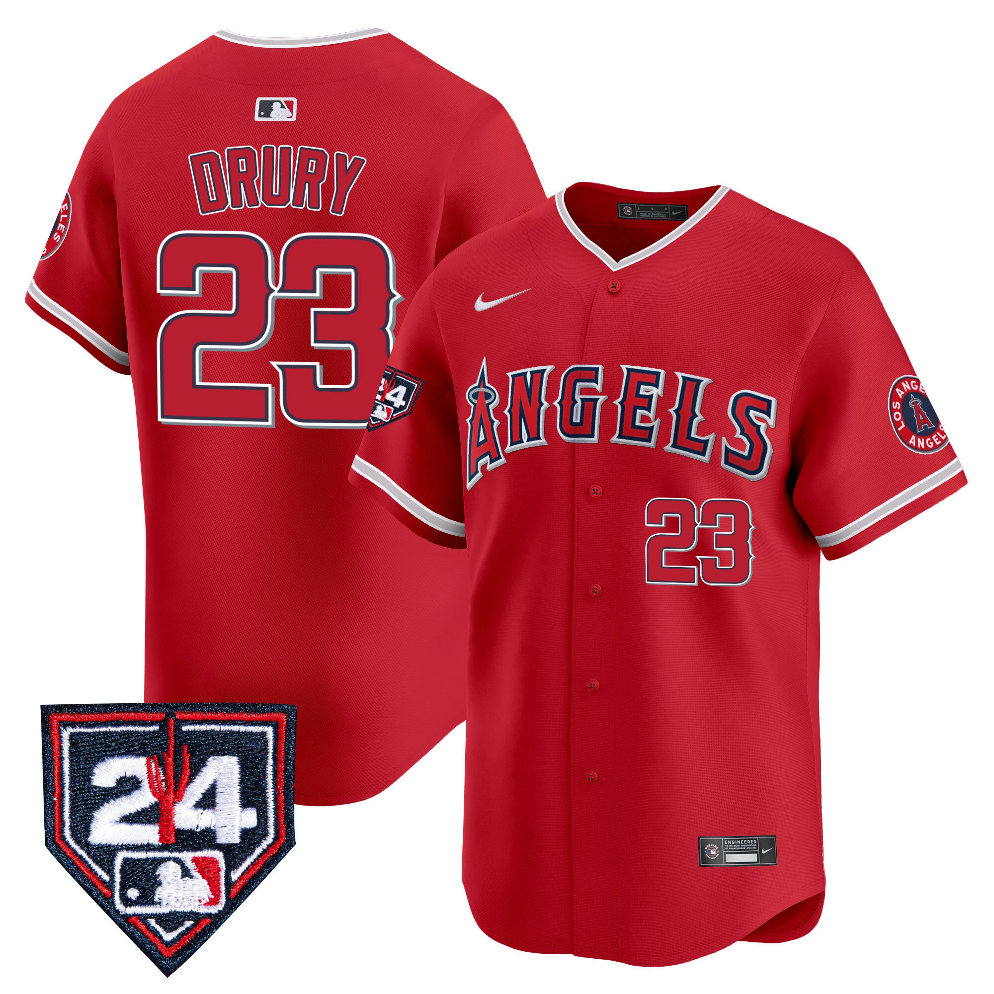 Men's Los Angeles Angels 2024 Spring Training Patch Vapor Premier Limited Jersey - All Stitched - Red, Brandon Drury