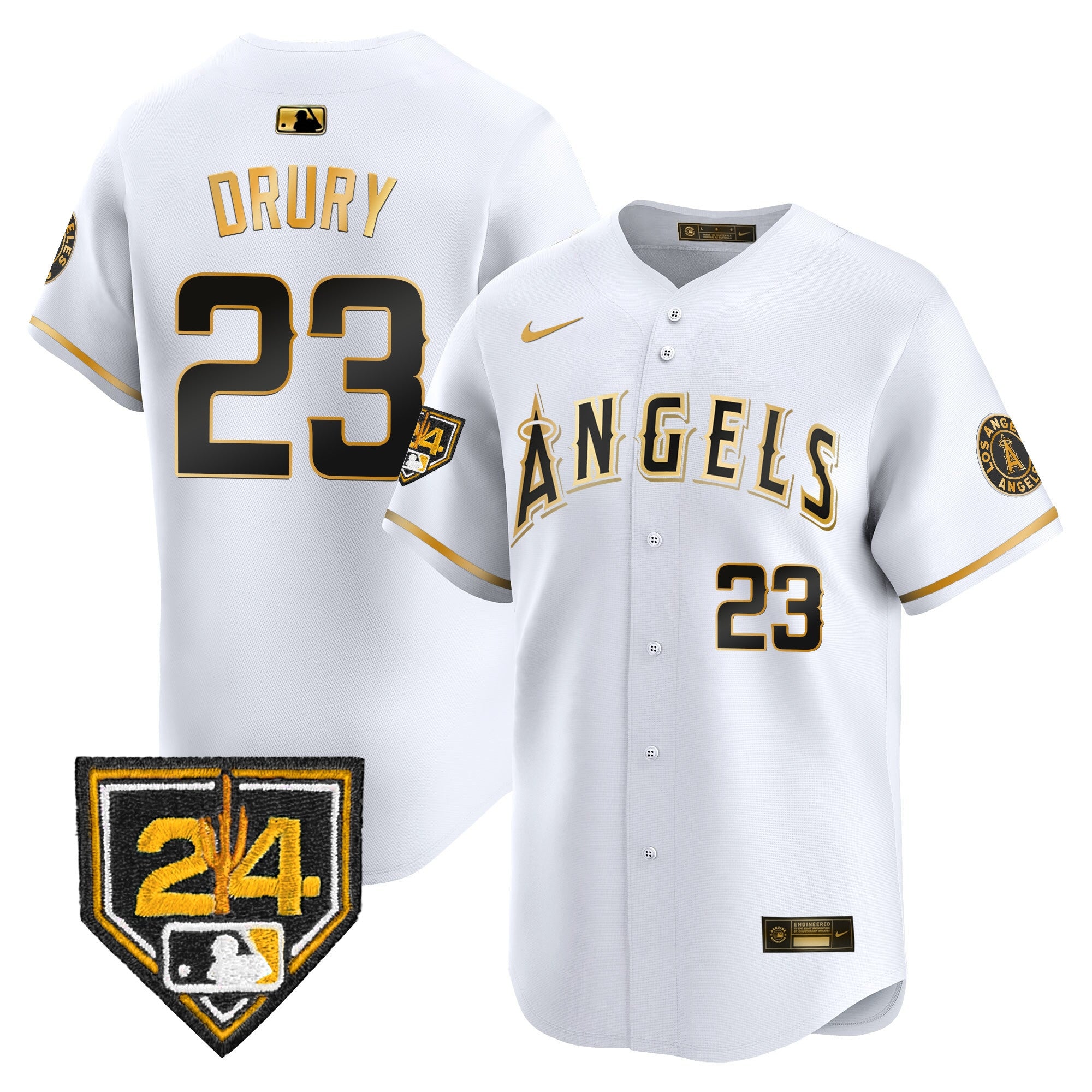 Men's Los Angeles Angels 2024 Spring Training Patch Vapor Premier Limited Jersey - All Stitched - White Gold, Brandon Drury