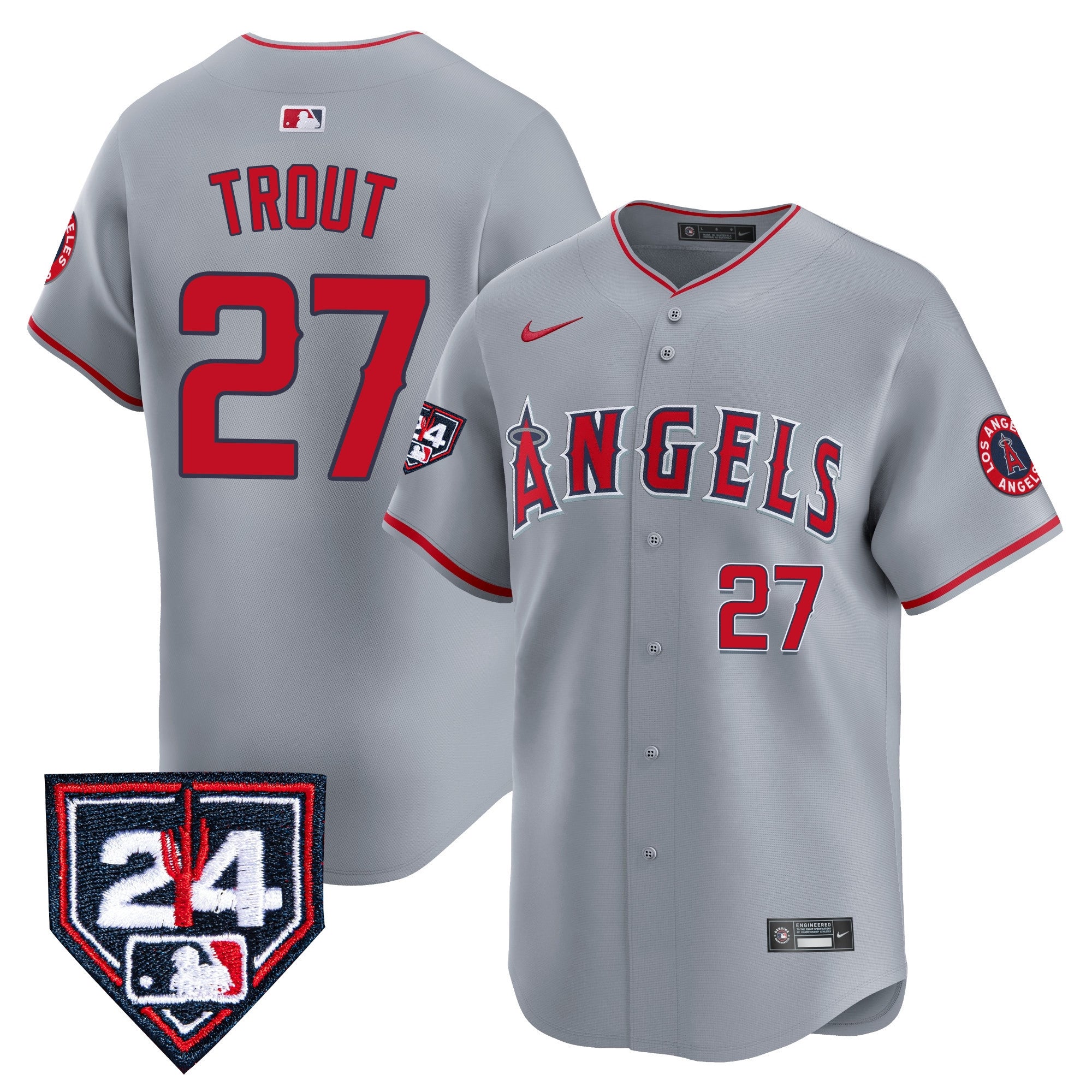 Men's Los Angeles Angels 2024 Spring Training Patch Vapor Premier Limited Jersey - All Stitched - Gray, Mike Trout