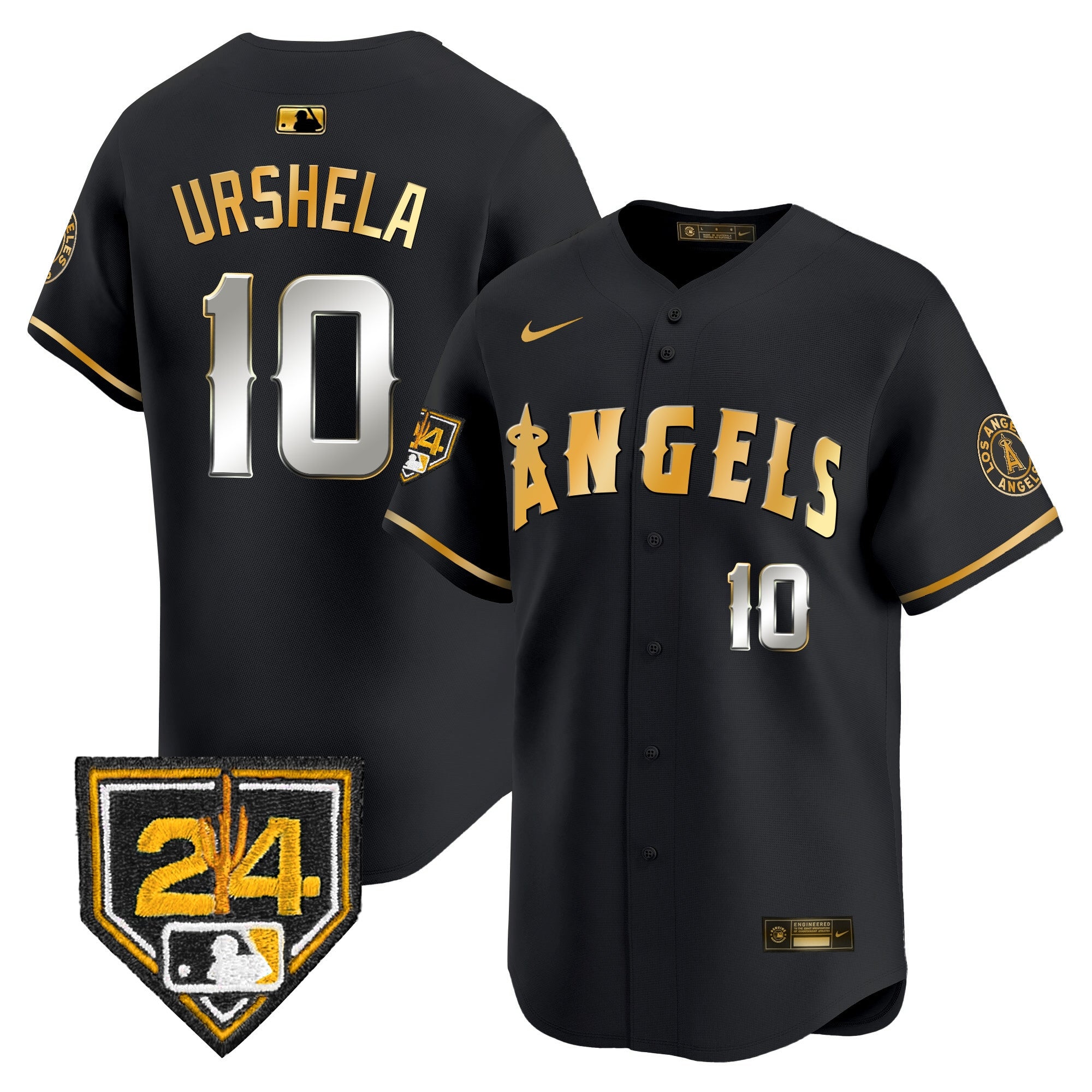 Men's Los Angeles Angels 2024 Spring Training Patch Vapor Premier Limited Jersey - All Stitched - Black Gold, Gio Urshela