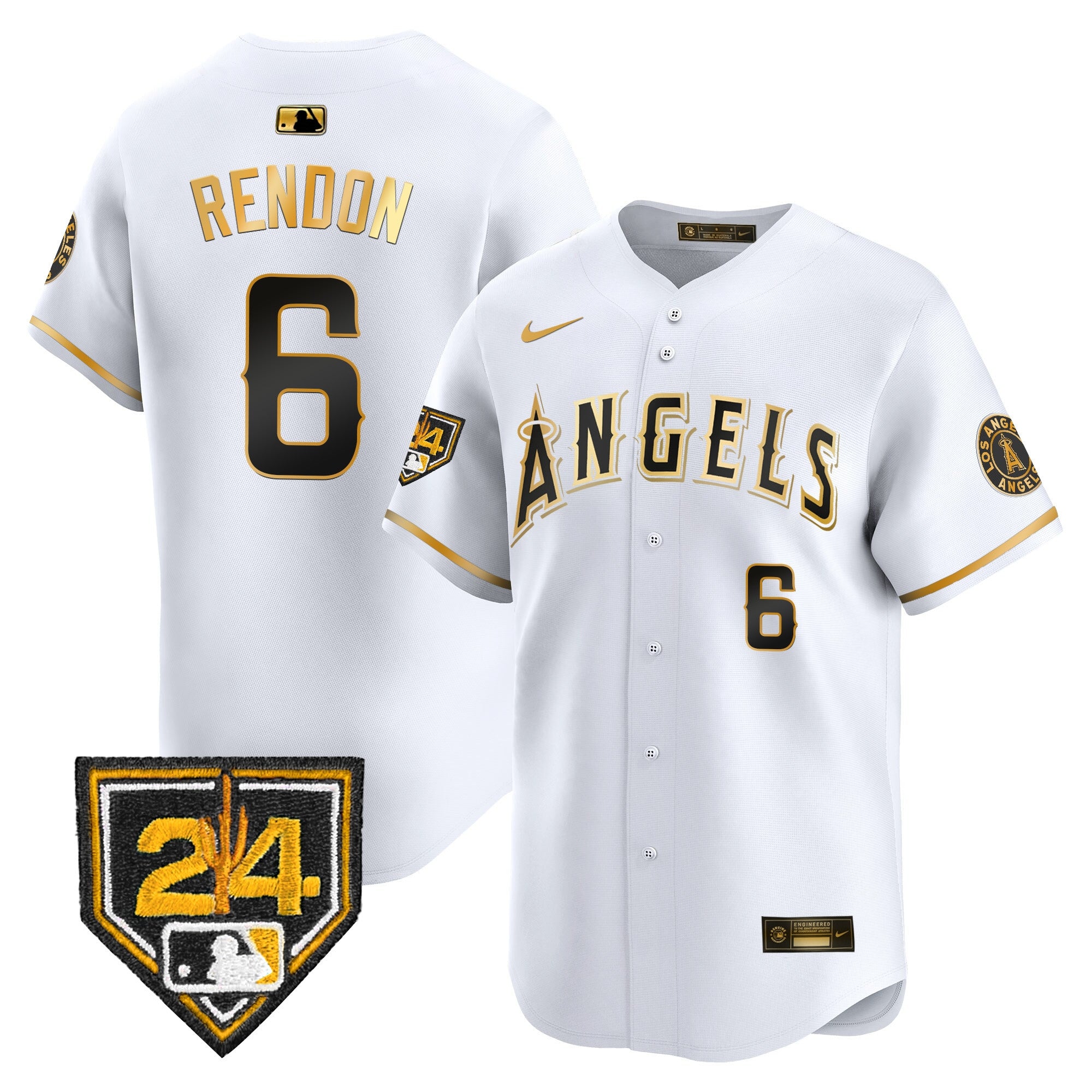 Men's Los Angeles Angels 2024 Spring Training Patch Vapor Premier Limited Jersey - All Stitched - White Gold, Anthony Rendon