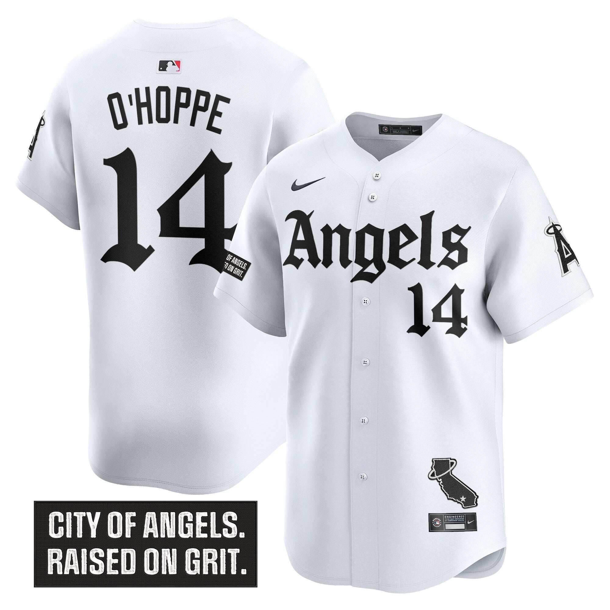 Men's Los Angeles Angels 'Gothic Halo Edition' Vapor Premier Limited Jersey - All Stitched - White, Logan O'Hoppe