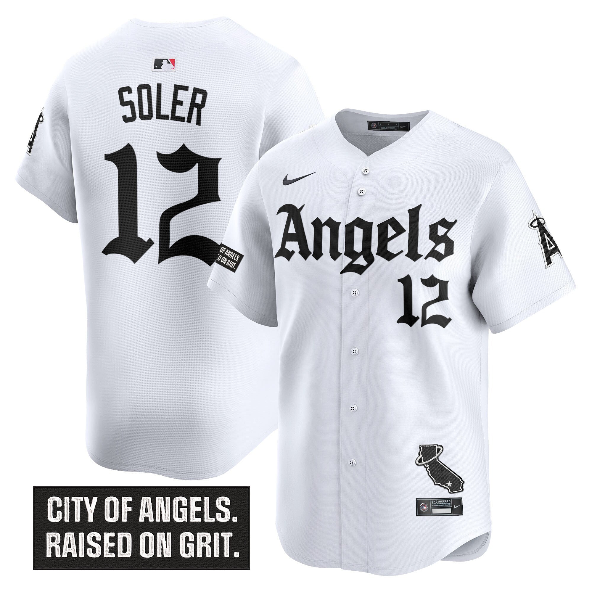 Men's Los Angeles Angels 'Gothic Halo Edition' Vapor Premier Limited Jersey - All Stitched - White, Jorge Soler