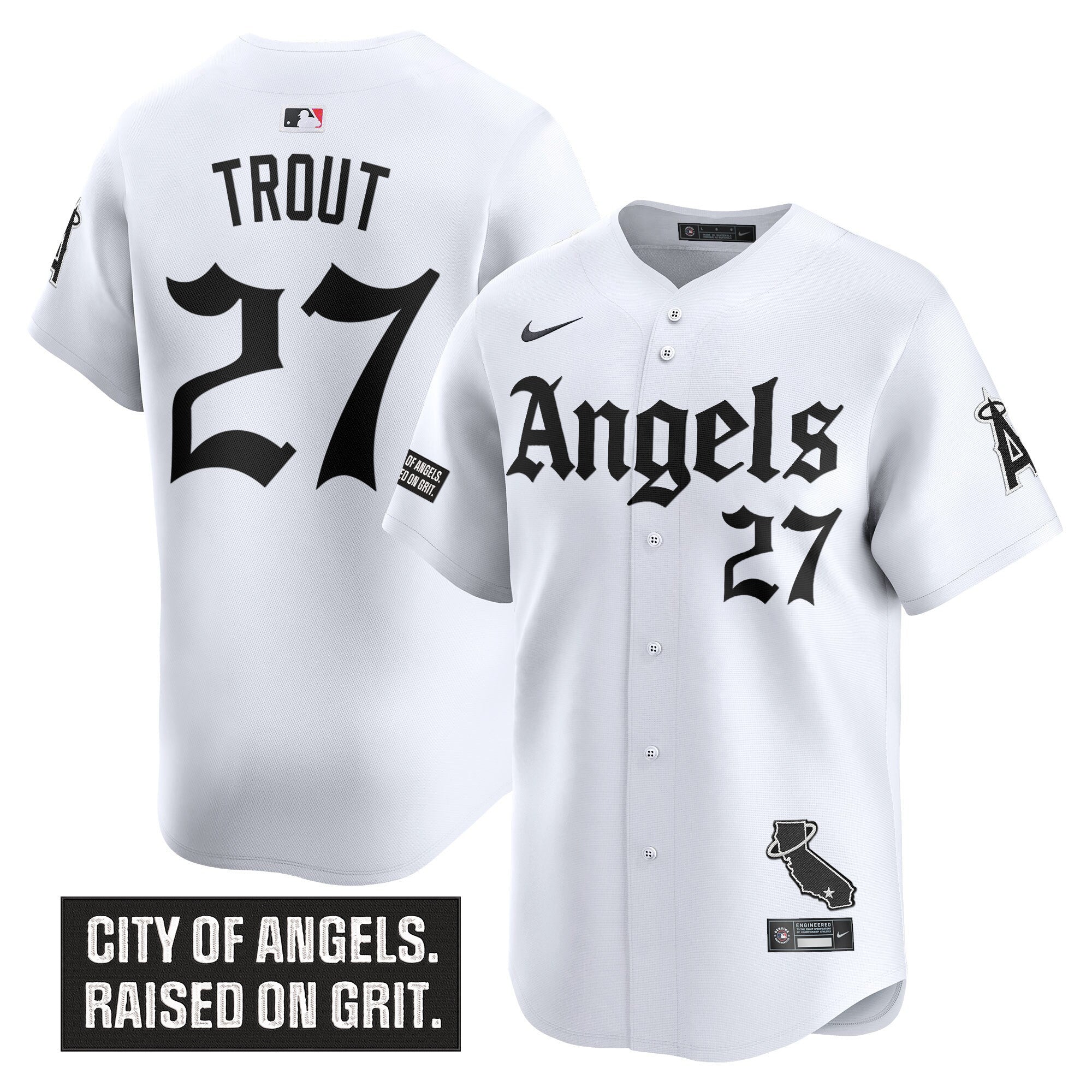 Men's Los Angeles Angels 'Gothic Halo Edition' Vapor Premier Limited Jersey - All Stitched - White, Mike Trout