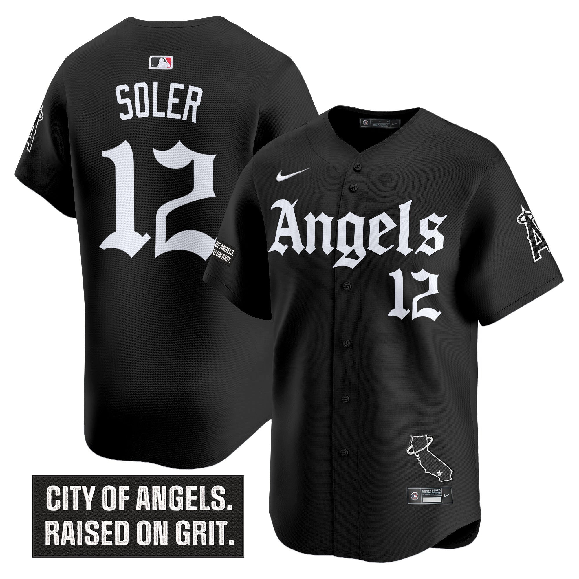 Men's Los Angeles Angels 'Gothic Halo Edition' Vapor Premier Limited Jersey - All Stitched - Black, Jorge Soler