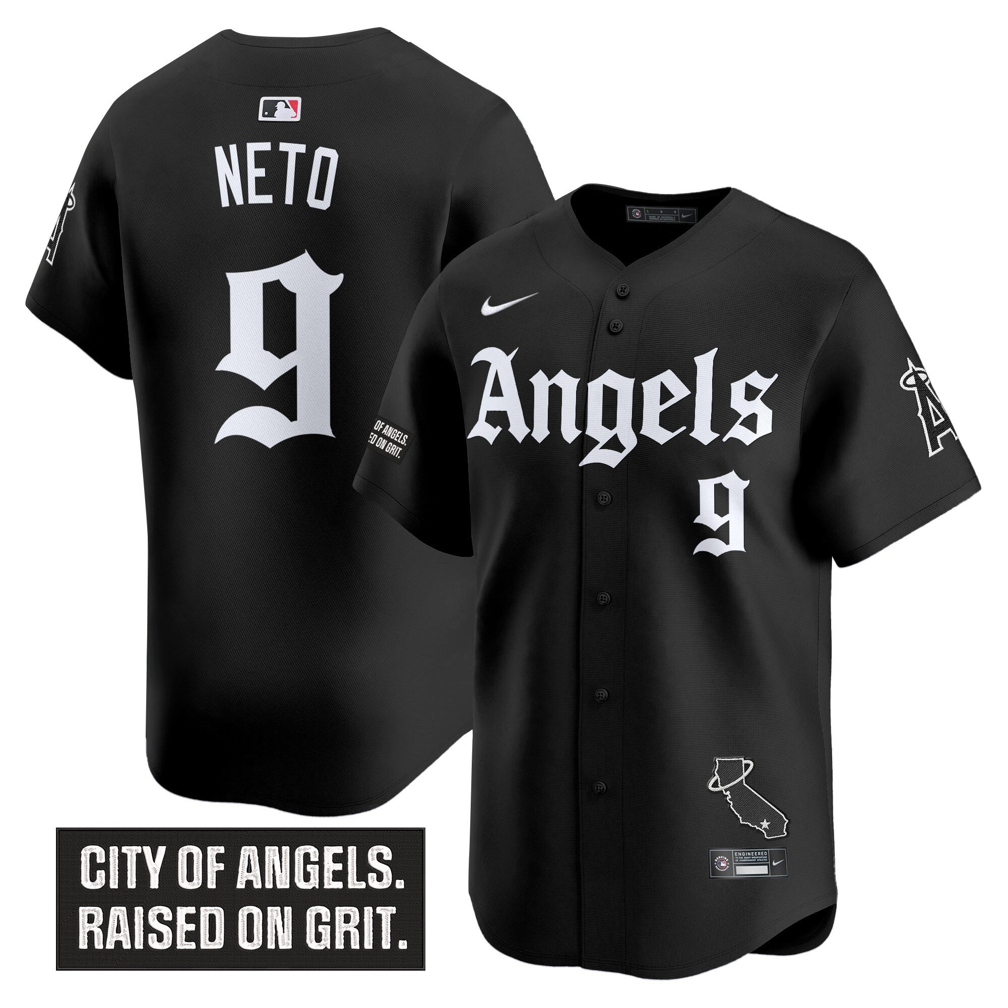 Men's Los Angeles Angels 'Gothic Halo Edition' Vapor Premier Limited Jersey - All Stitched - Black, Zach Neto