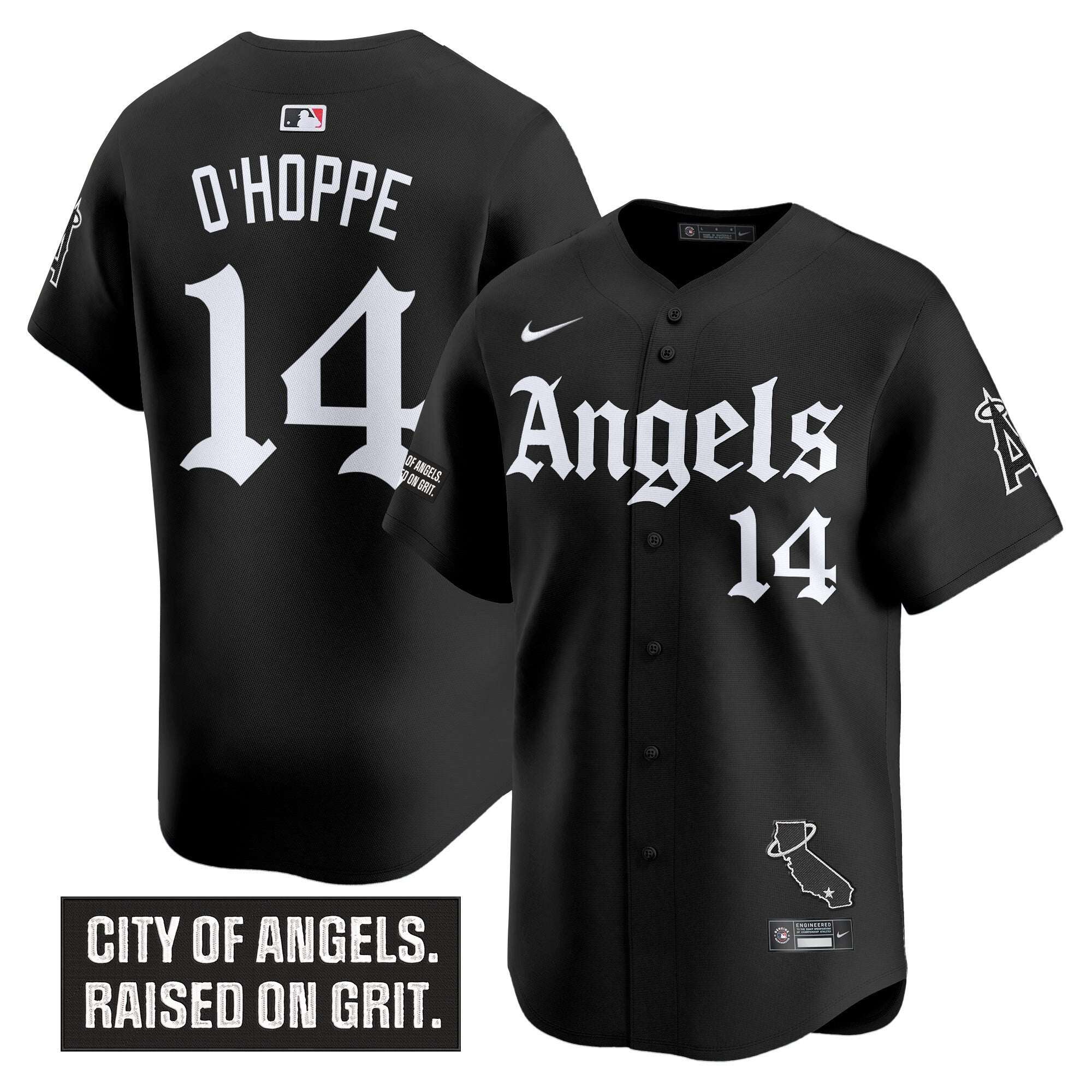 Men's Los Angeles Angels 'Gothic Halo Edition' Vapor Premier Limited Jersey - All Stitched - Black, Logan O'Hoppe