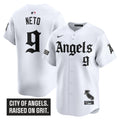 Men's Los Angeles Angels 'Gothic Halo Edition' Vapor Premier Limited Jersey - All Stitched - White, Zach Neto