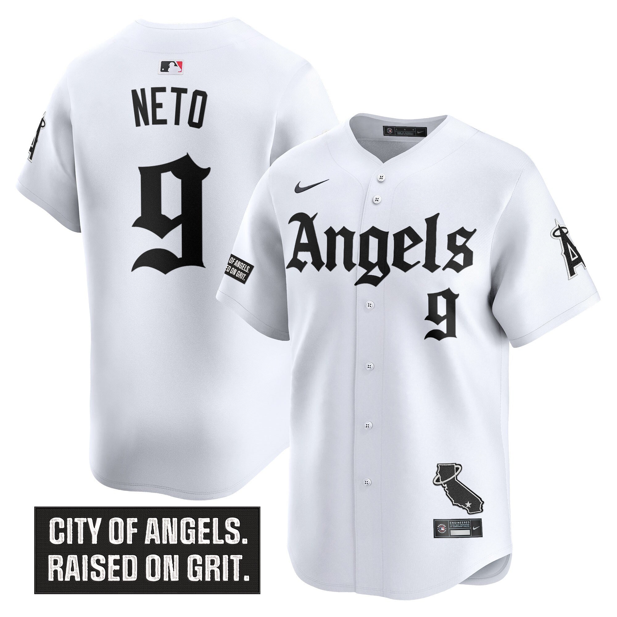 Men's Los Angeles Angels 'Gothic Halo Edition' Vapor Premier Limited Jersey - All Stitched - White, Zach Neto