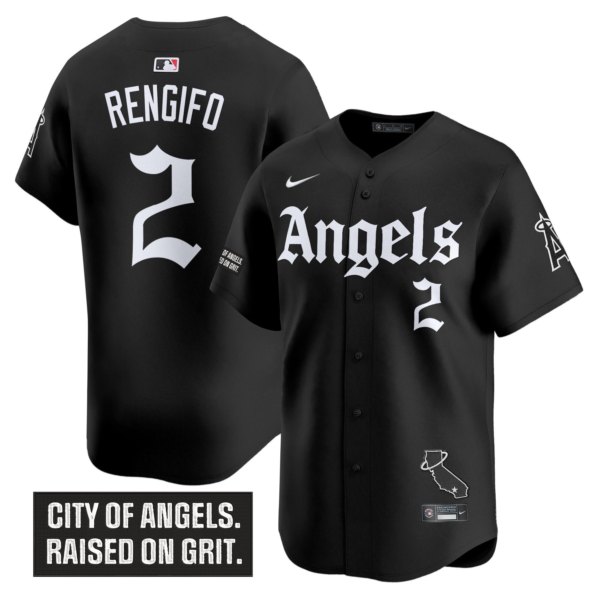 Men's Los Angeles Angels 'Gothic Halo Edition' Vapor Premier Limited Jersey - All Stitched - Black, Luis Rengifo